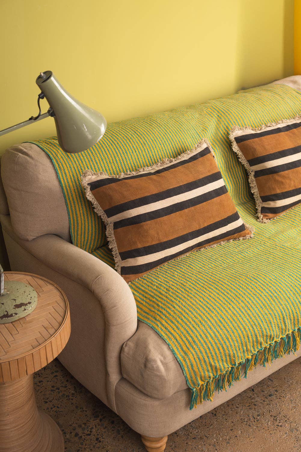 Whiskey Brown Stripe Block Print Cushion Cover: Feather Inner
