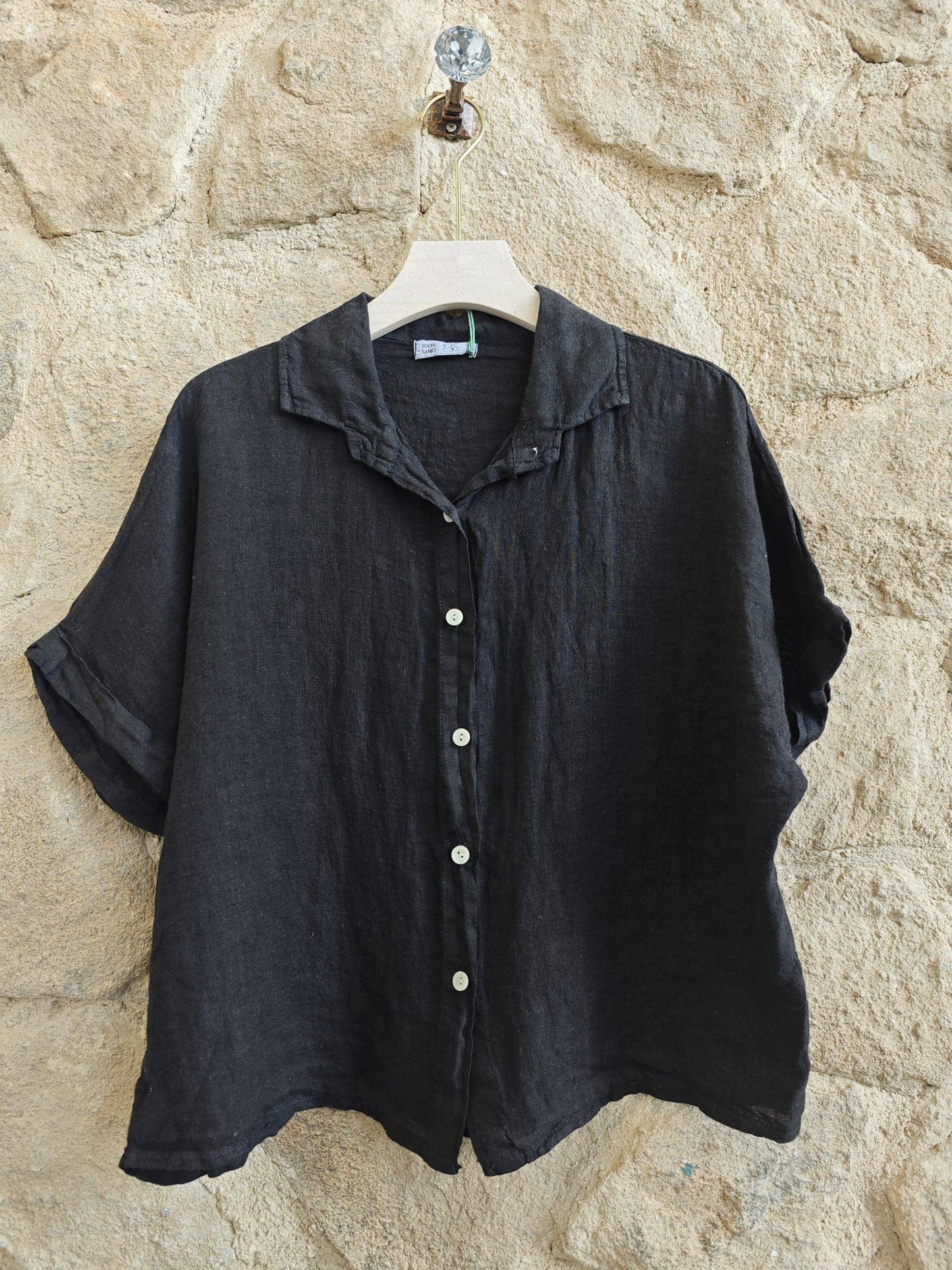 Ref-83531 100% LINEN SHORT-SLEEVE SHIRT: CAMEL