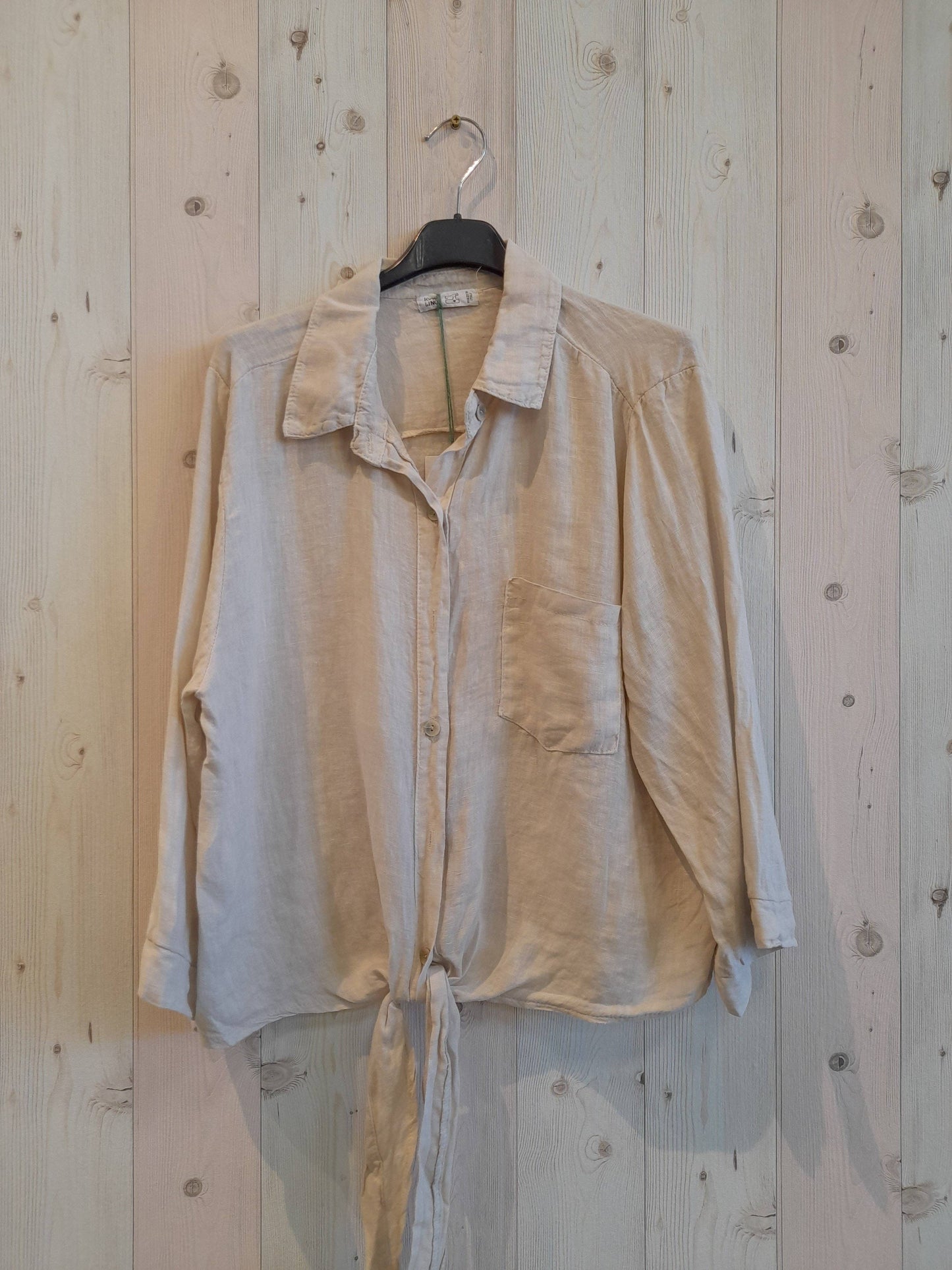 Ref-89166 SHIRT WITH BOW 100% LINEN: Black