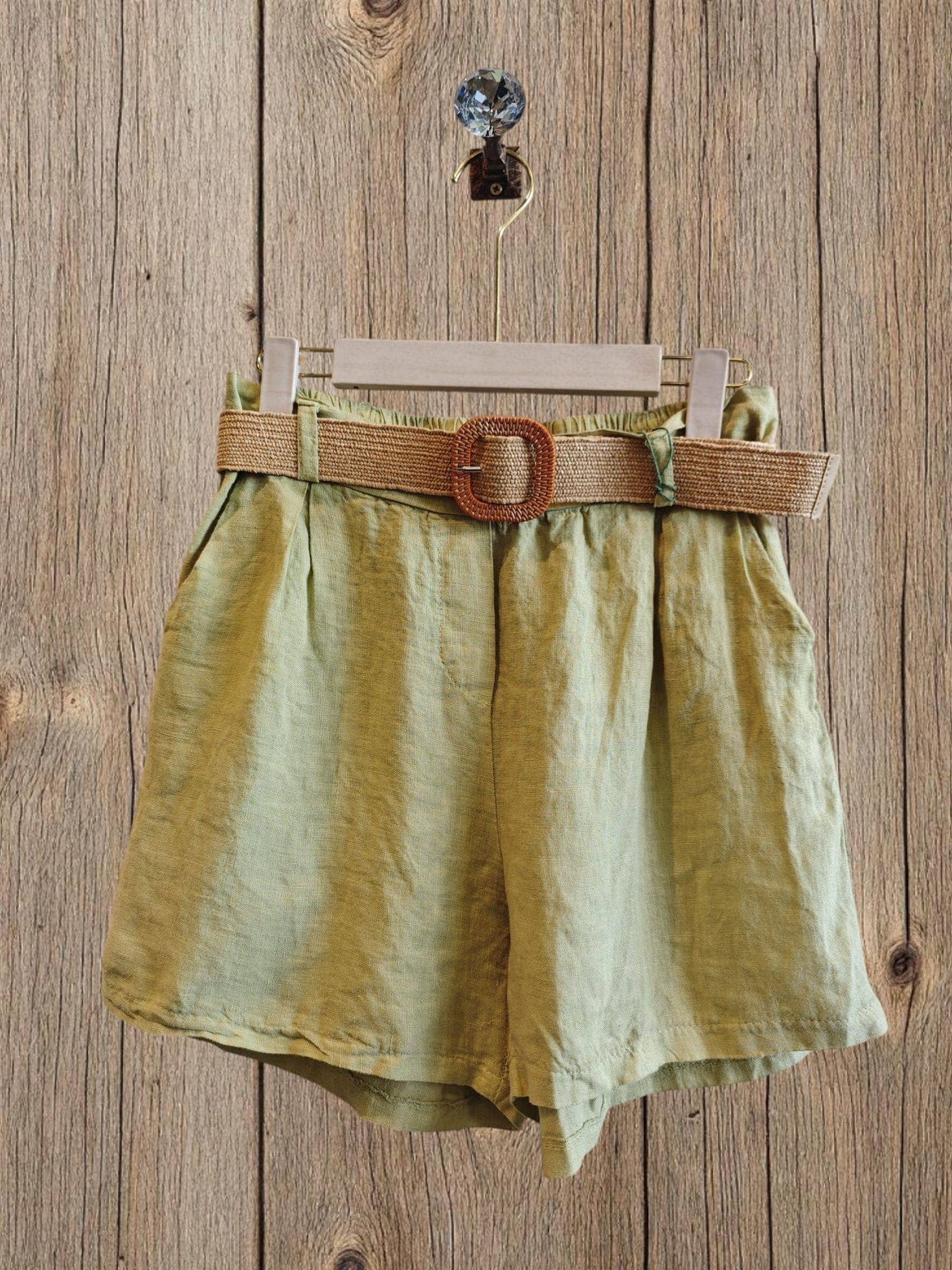 Ref-30563 100% LINEN SHORTS: Black