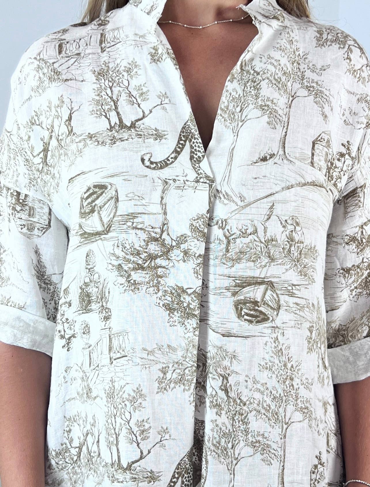 Ref-293400 Mandarin-collar shirt 100% linen: Khaki