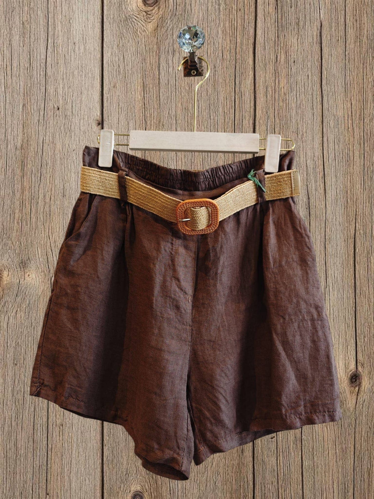Ref-30563 100% LINEN SHORTS: Black