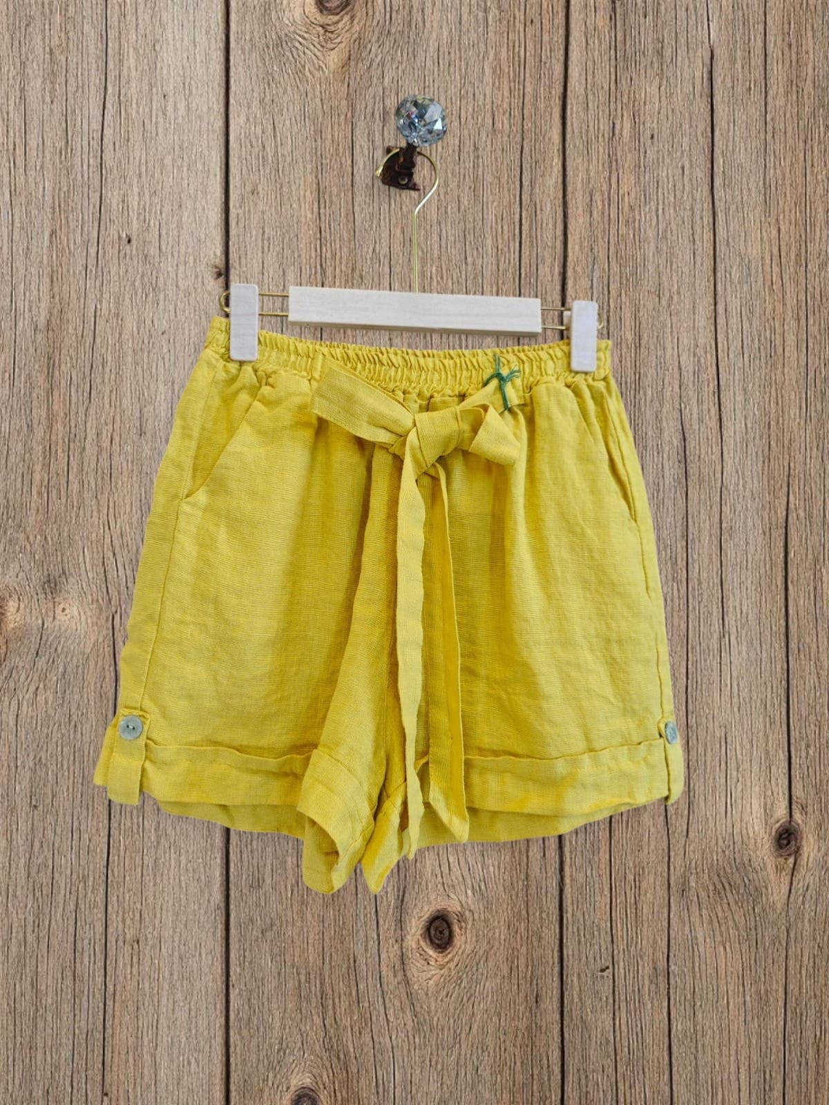 Ref-6385 SHORTS WITH BOW 100% LINEN: Pistachio