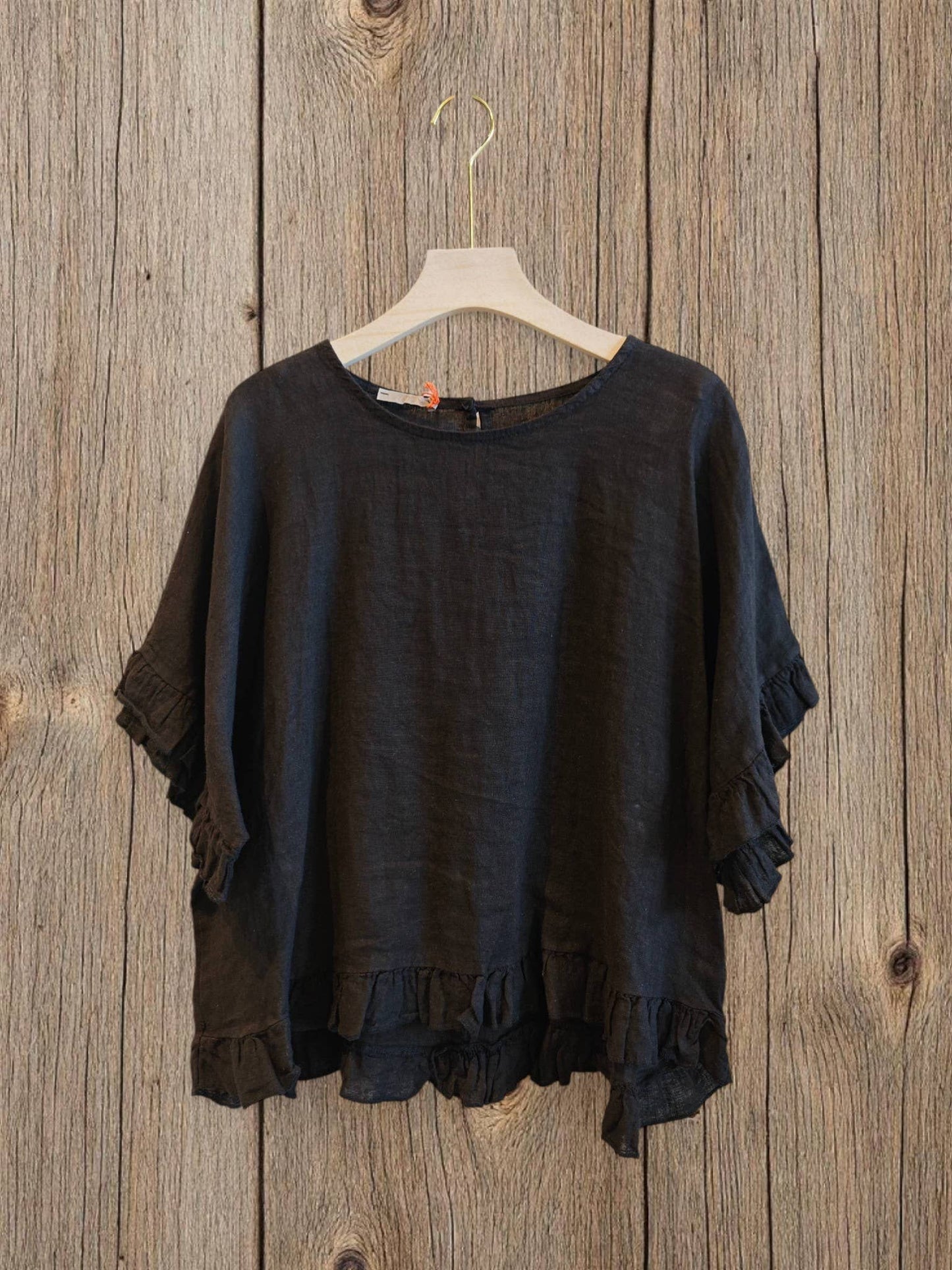 Ref-10740 RUFFLED BLOUSE 100% LINEN: BLANCO
