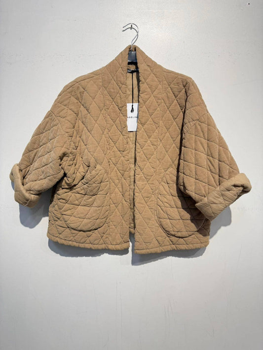 2442-2 velvet quilted jacket: Camel