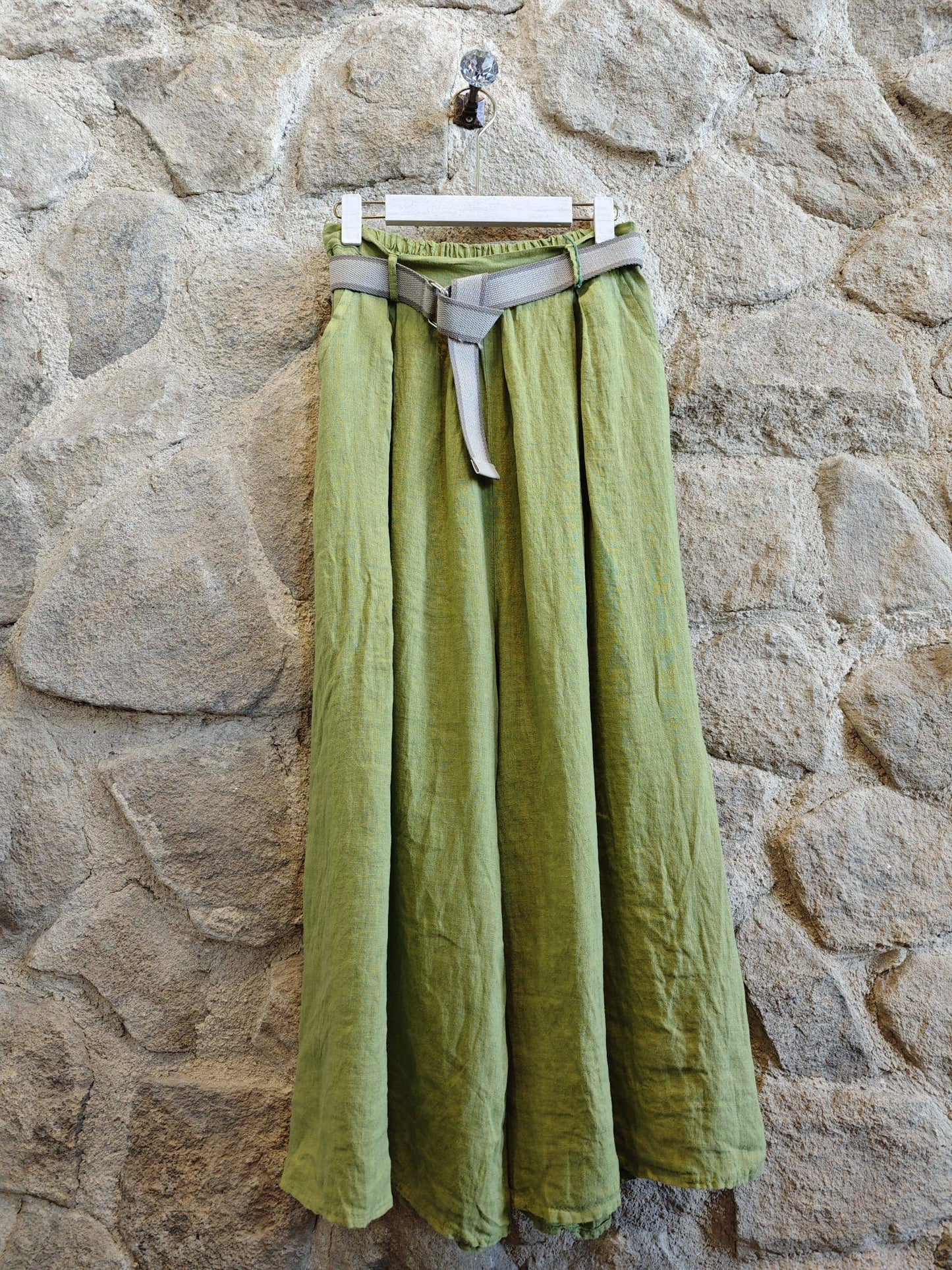 Ref-30522 WIDE-LEG PANTS 100% LINEN: Negro