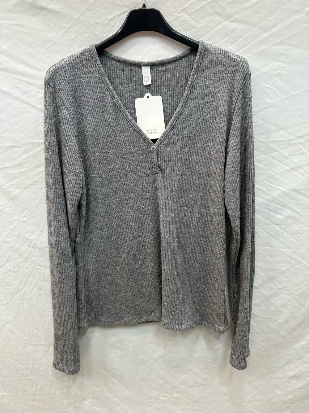 Ribbed lurex top with buttons @59910_HBoutLux: Beige