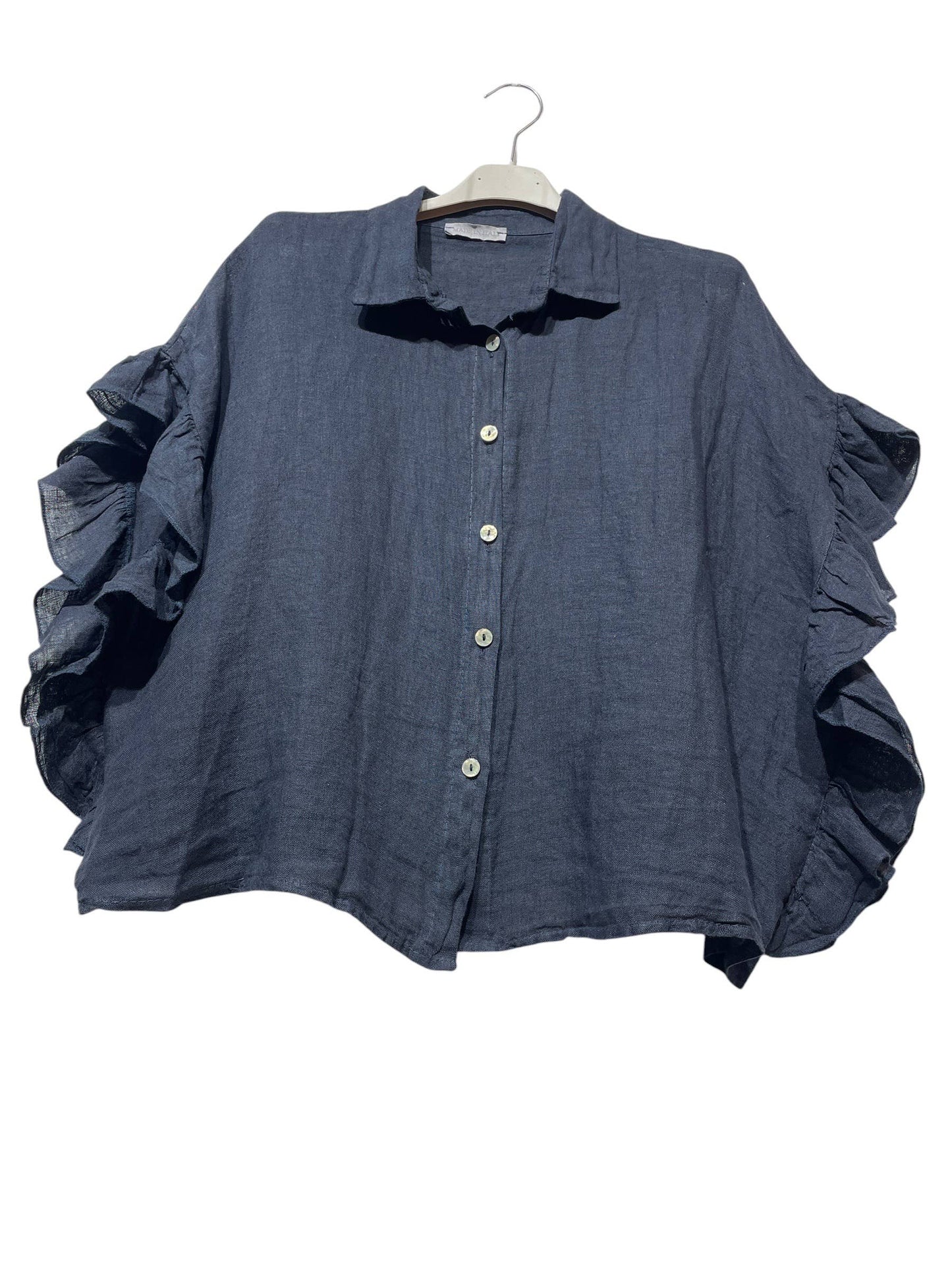 11402B  LINEN SHIRT WITH SIDE RUFFLES: Bordeaux