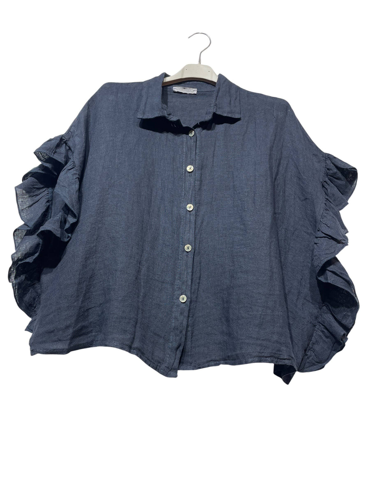11402B  LINEN SHIRT WITH SIDE RUFFLES: CHOCO