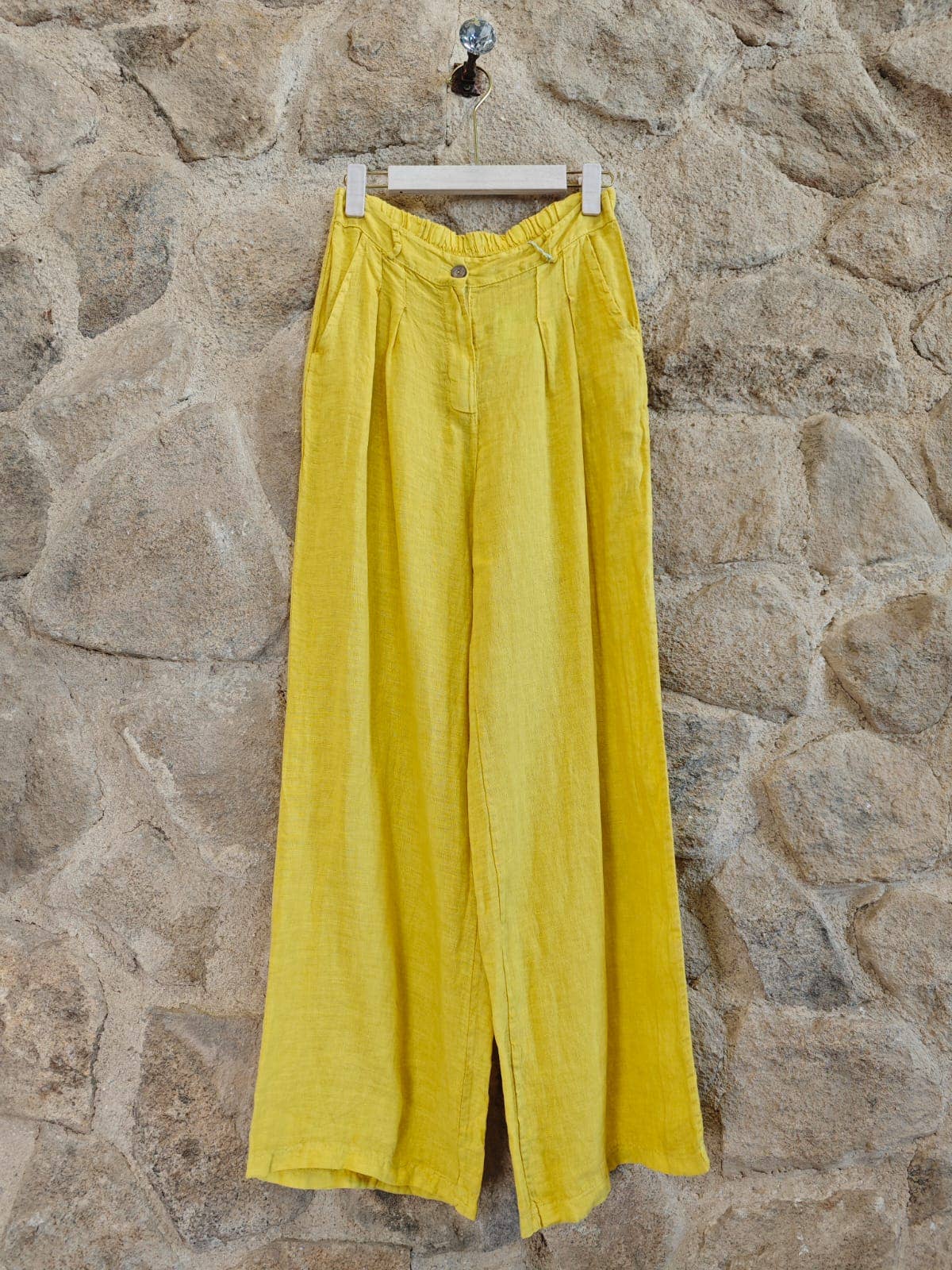 Ref-30523 PANTS WITH ONE BUTTON 100% LINEN: Negro