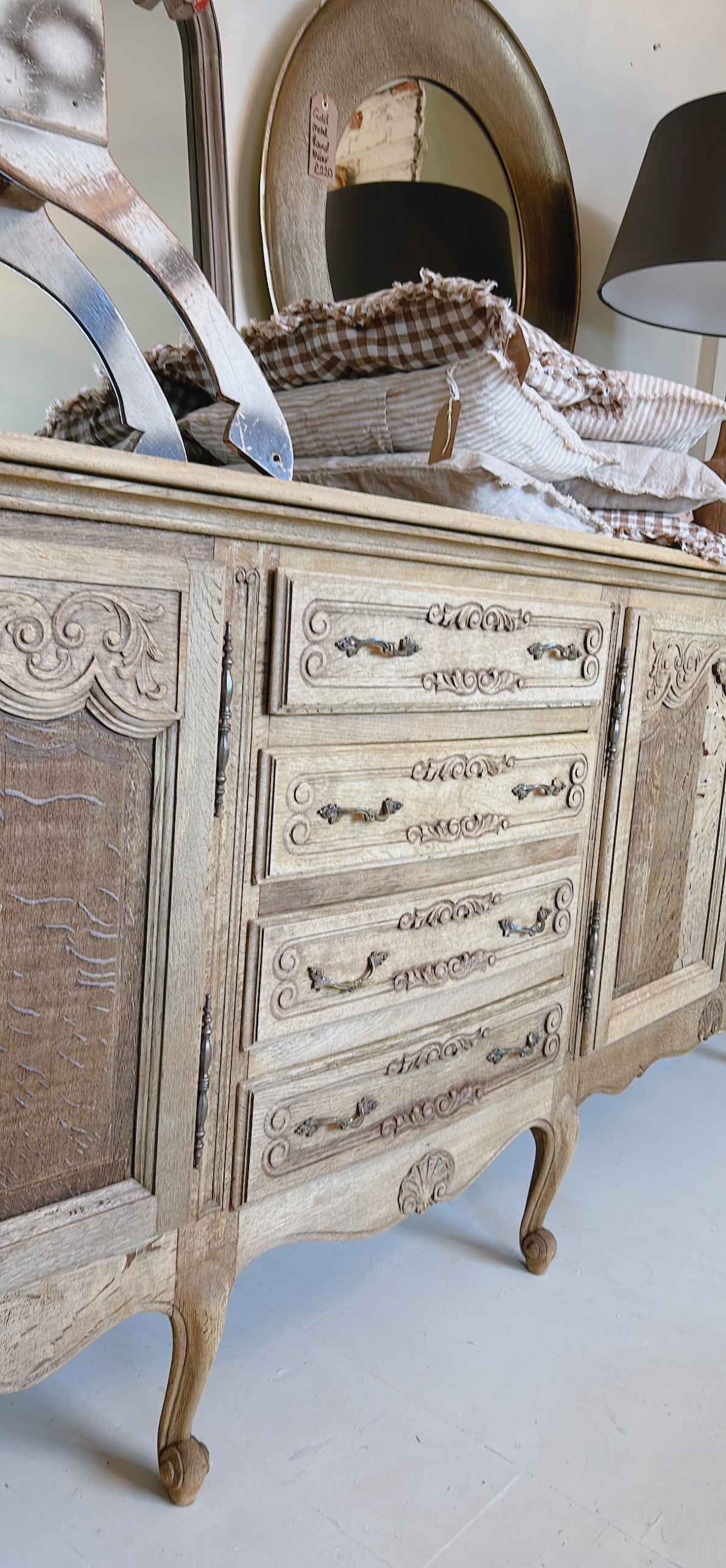Large vintage french oak sideboard buffet raw oak