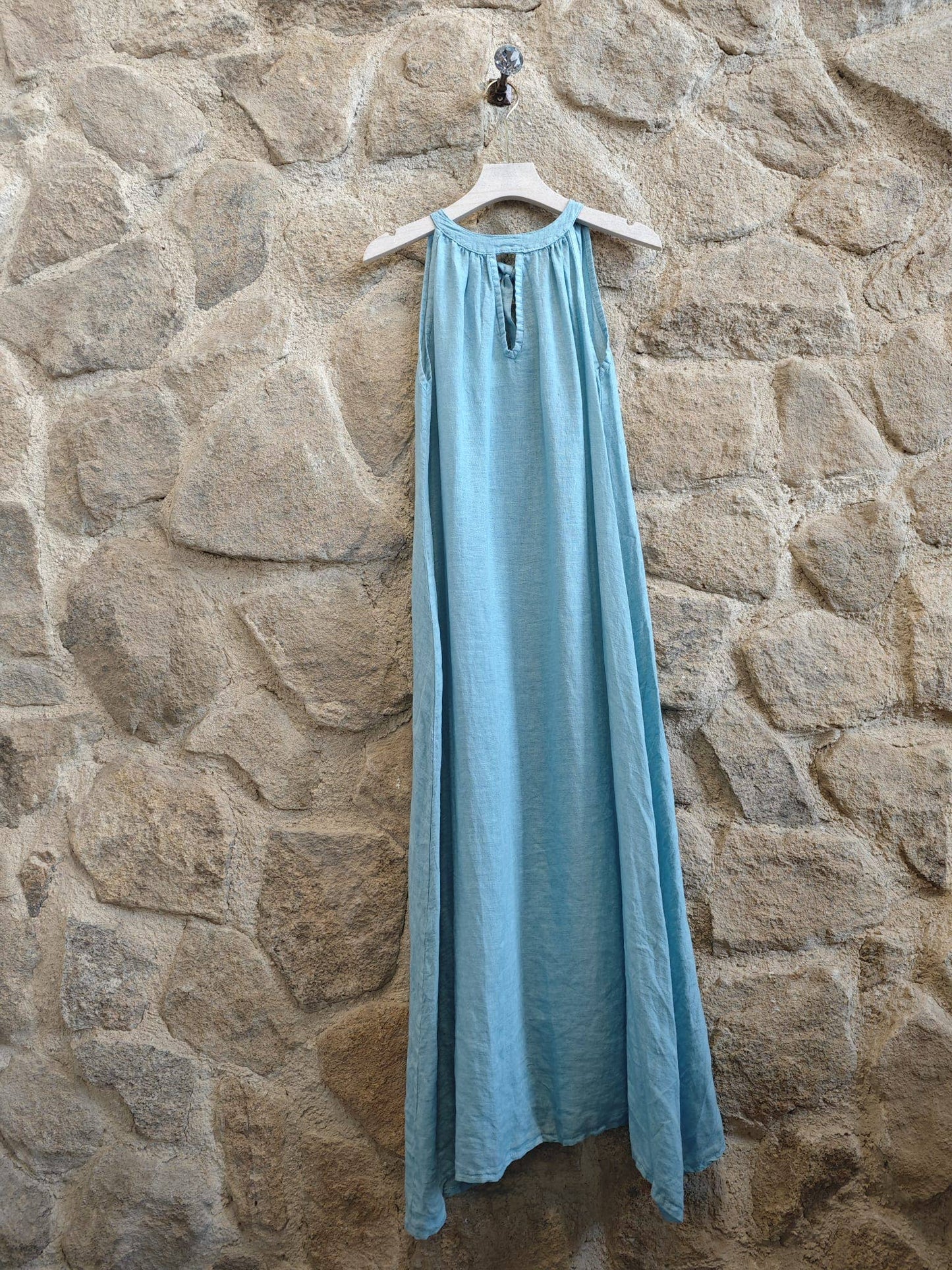 Ref-72330 DRESS WITH BACK BOW 100% LINEN: Caqui
