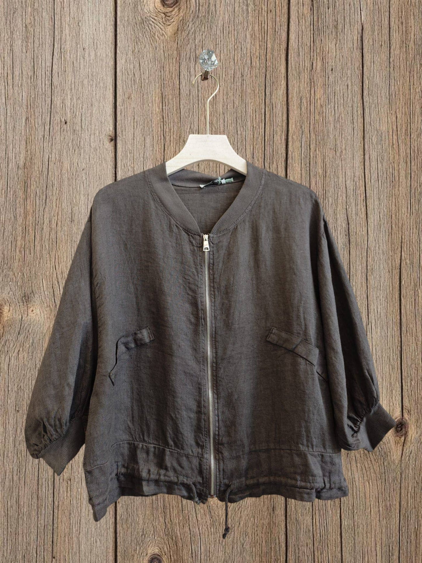 Ref-17422 100% LINEN BOMBER: ROJO VIVO