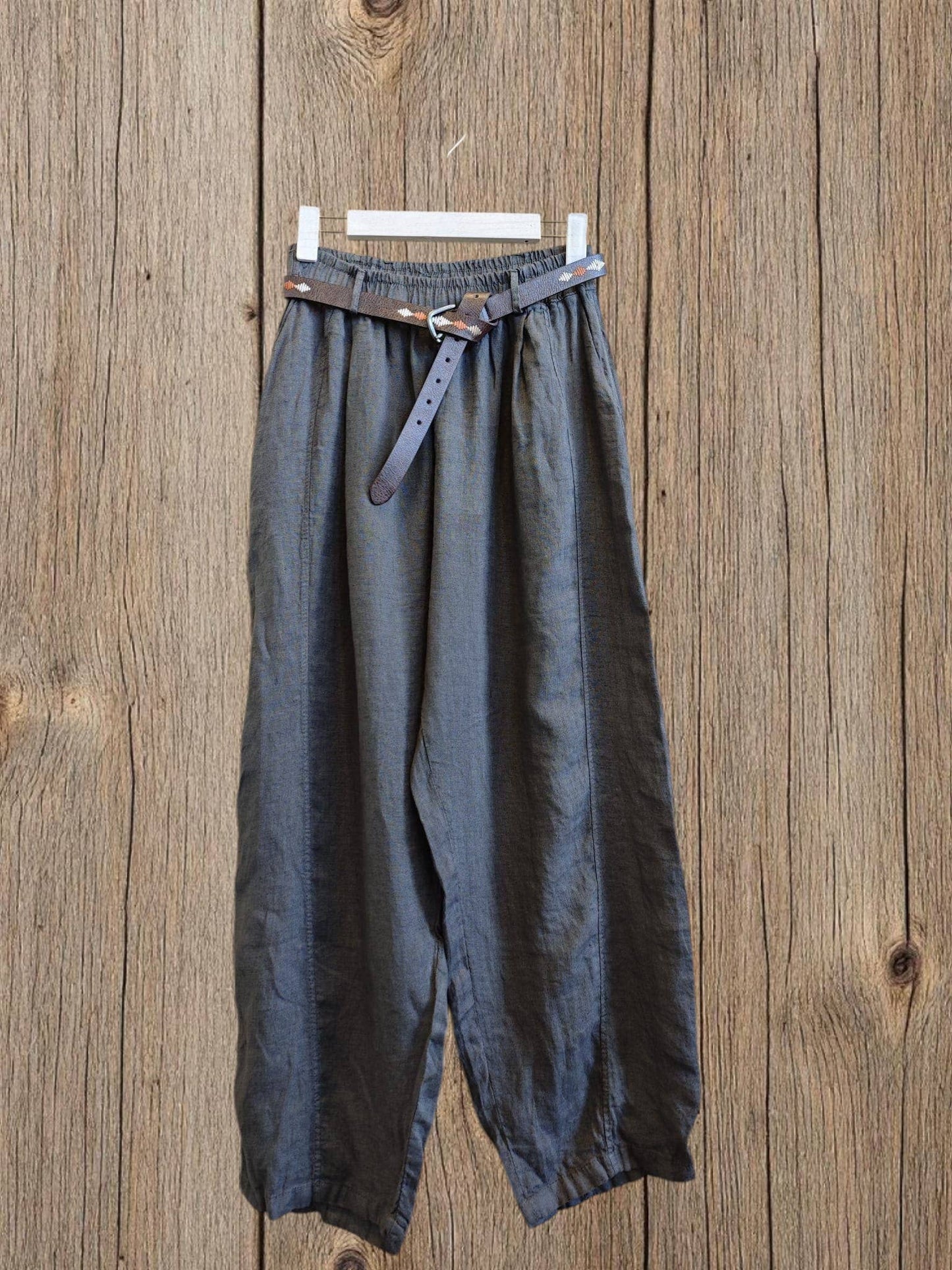 Ref-825198 BELTED PANTS 100% LINEN: Beis