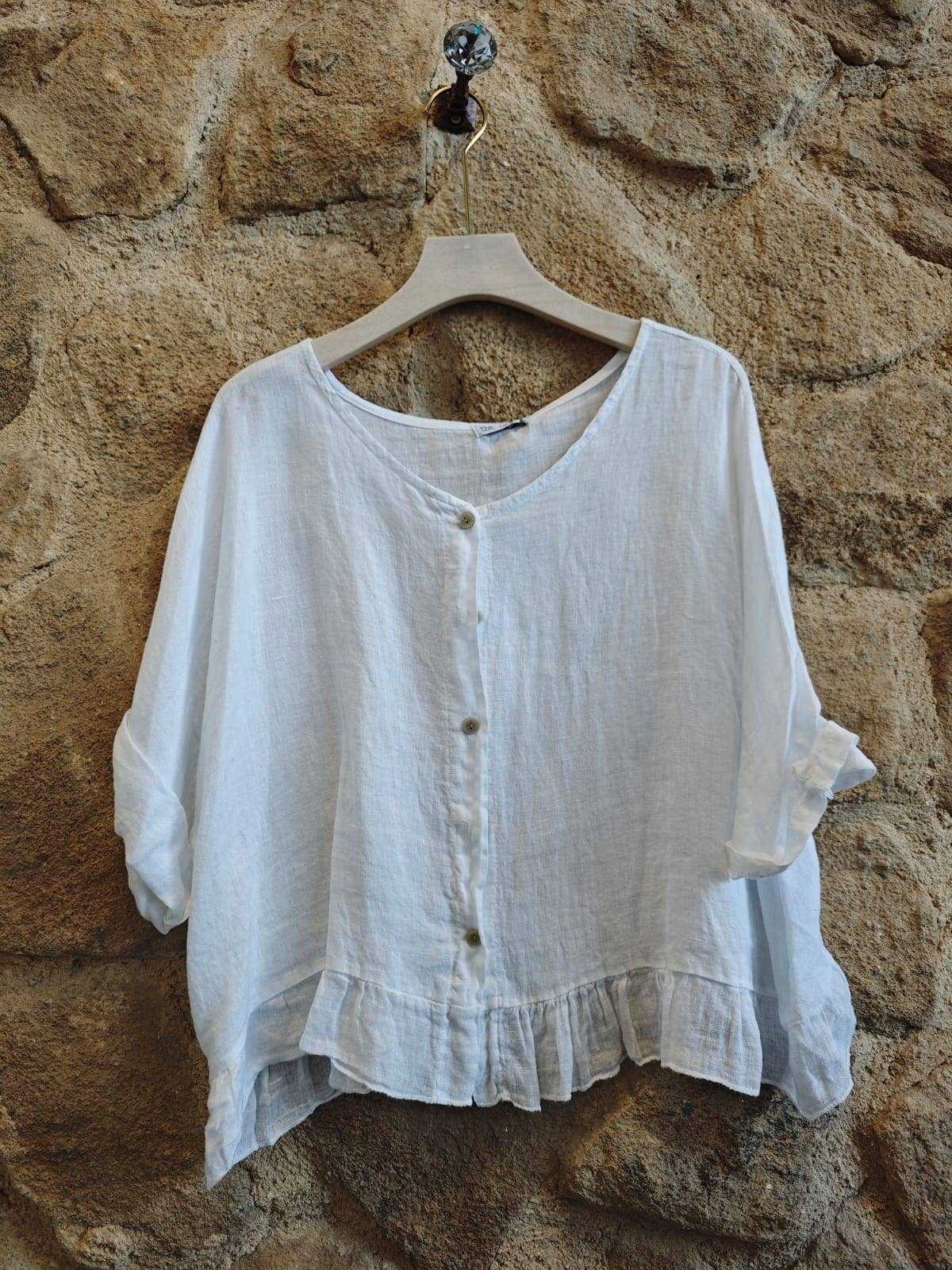 Ref-764 BASIC SHORT BLOUSE 100% LINEN: Beige