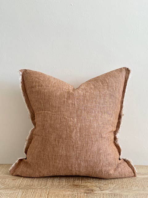 Esmee Fringed Linen Cushion Cover 45x45 – Washed Rust