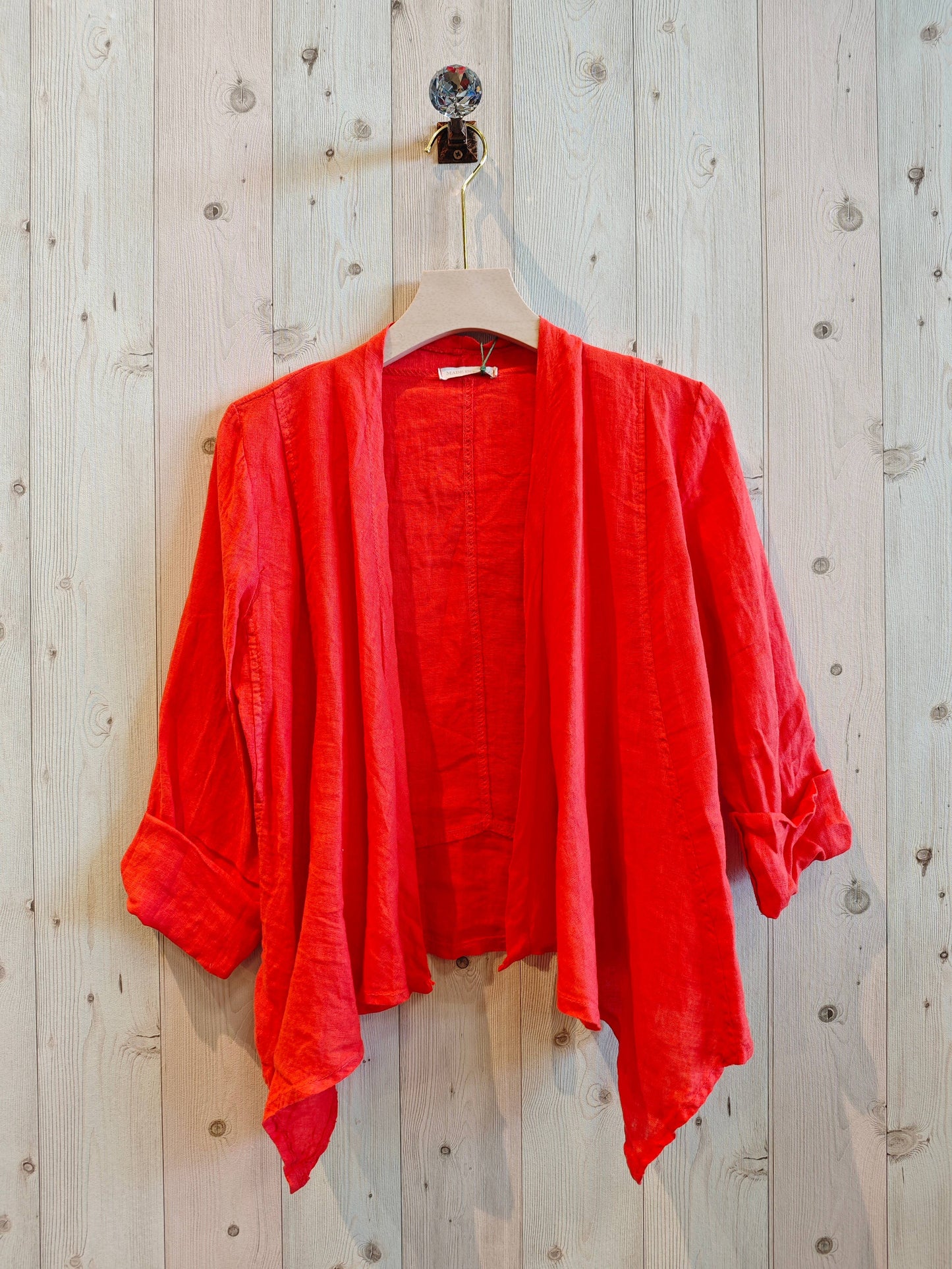Ref-192 SHORT CARDIGAN 100% LINEN: Black