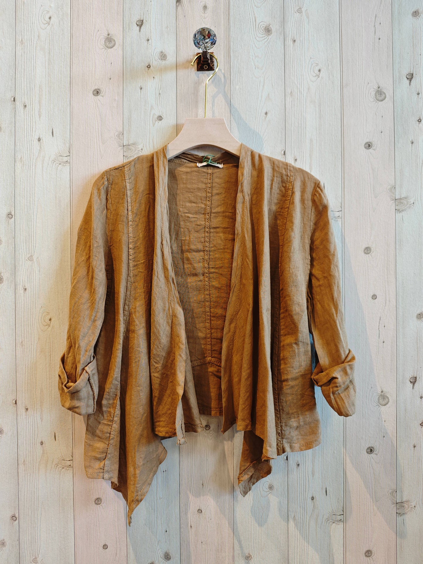 Ref-192 SHORT CARDIGAN 100% LINEN: Black