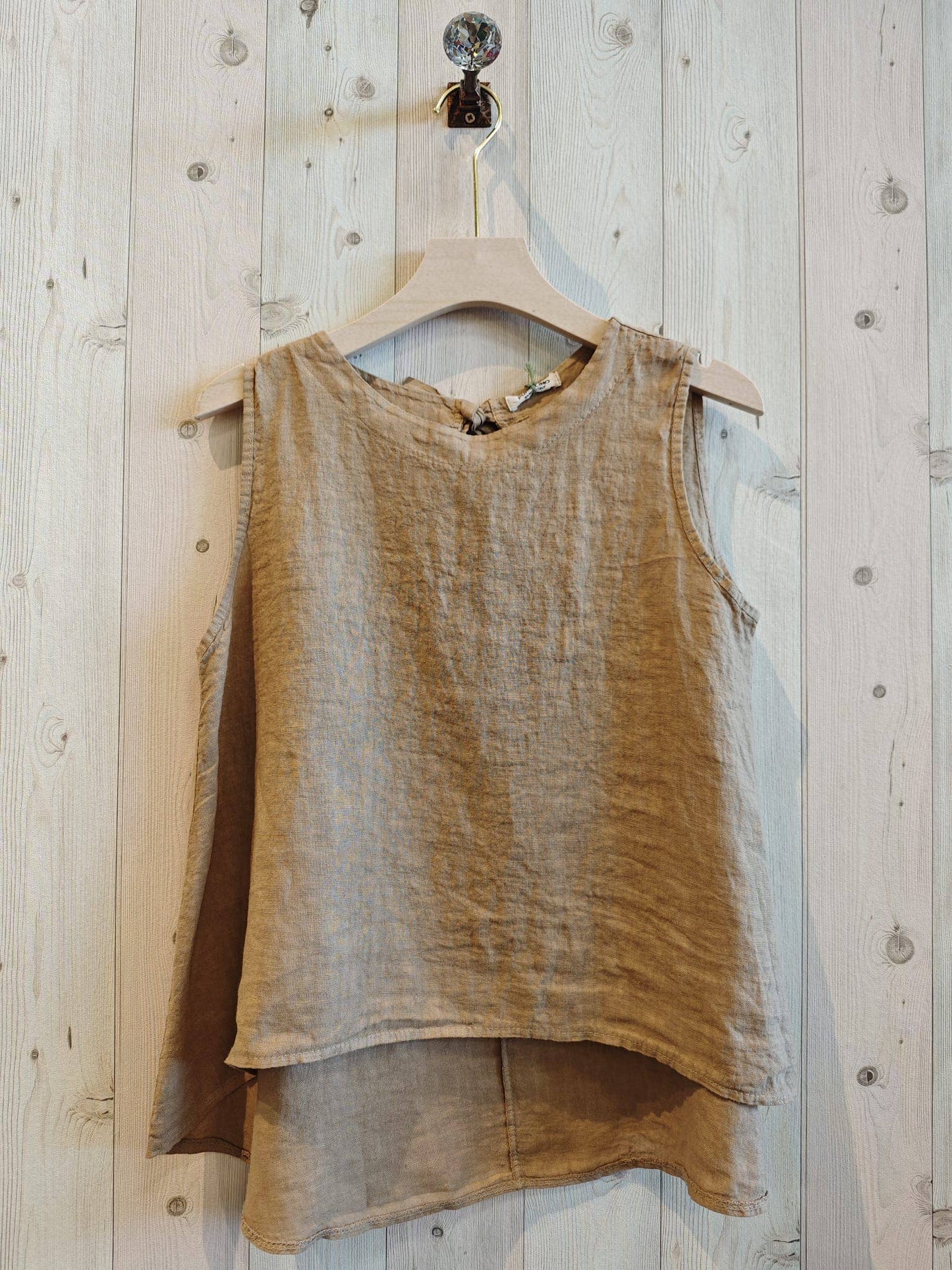 Ref-15763 100% LINEN SLEEVELESS T-SHIRT: Negro