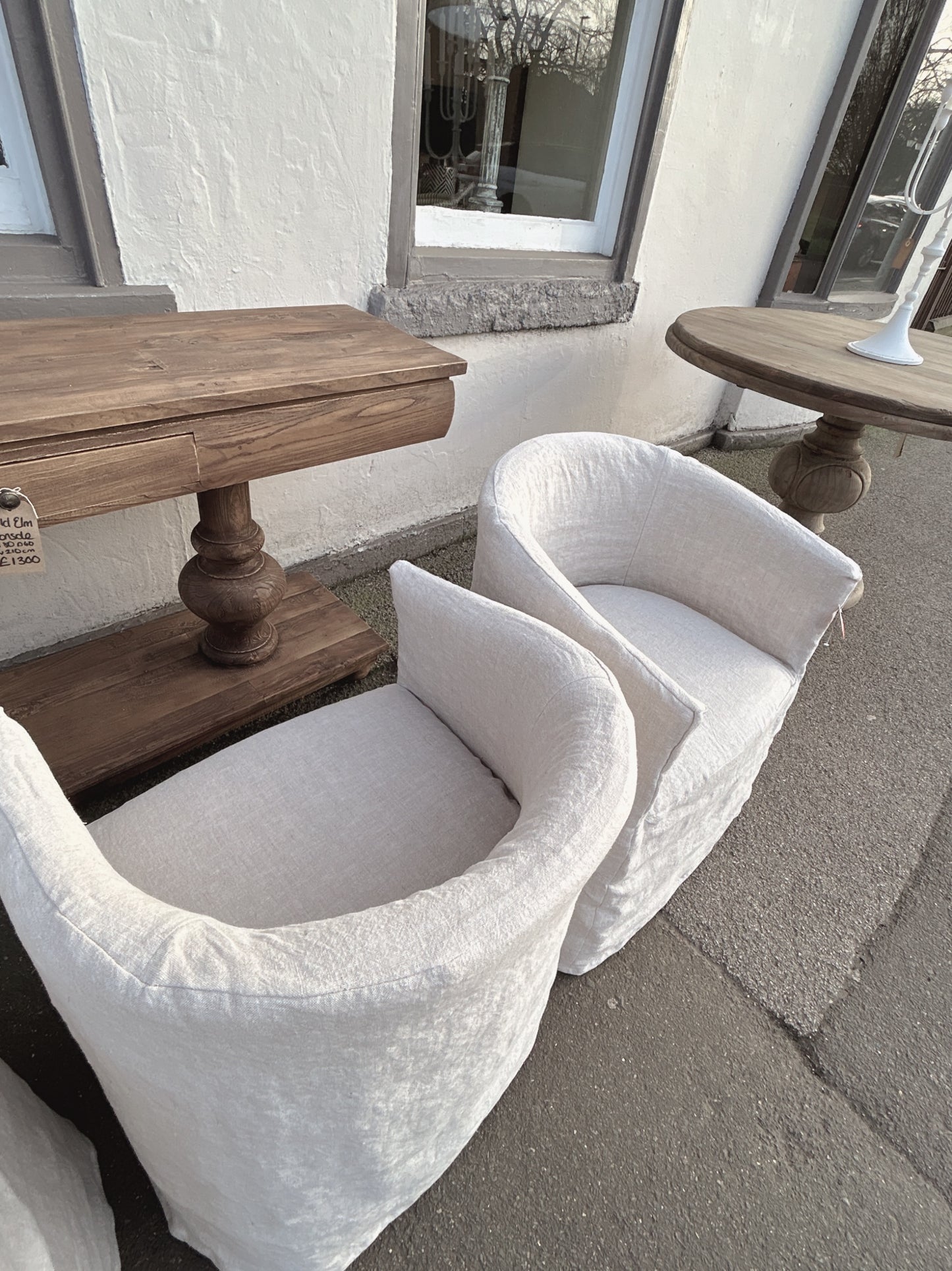 Set of 4 linen half moon dining chairs