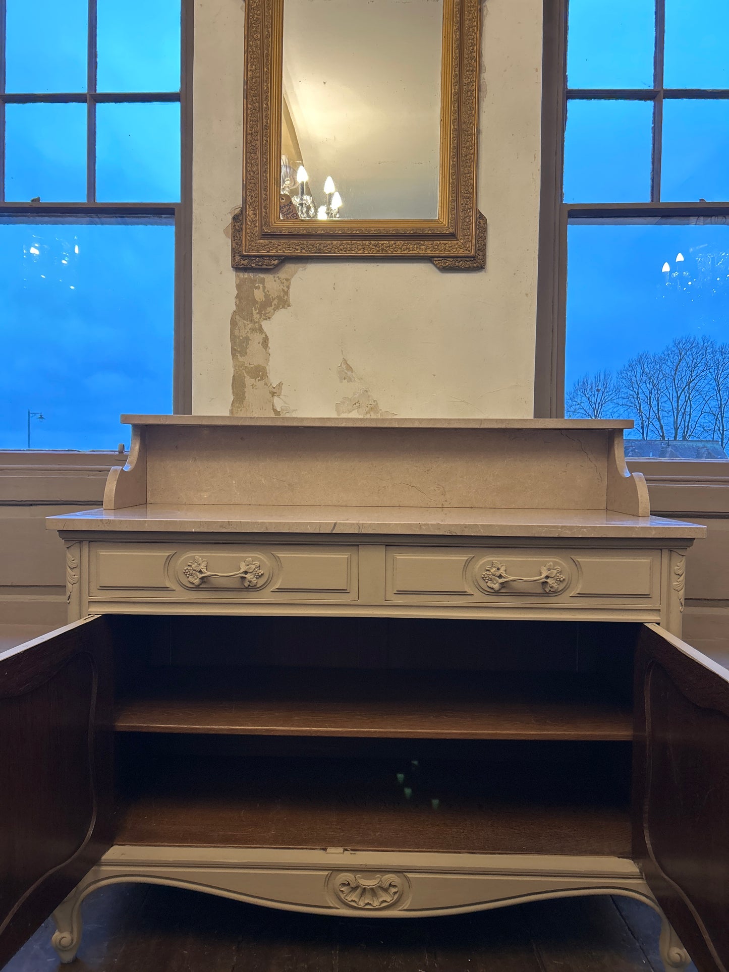French antique painted washstand with marble