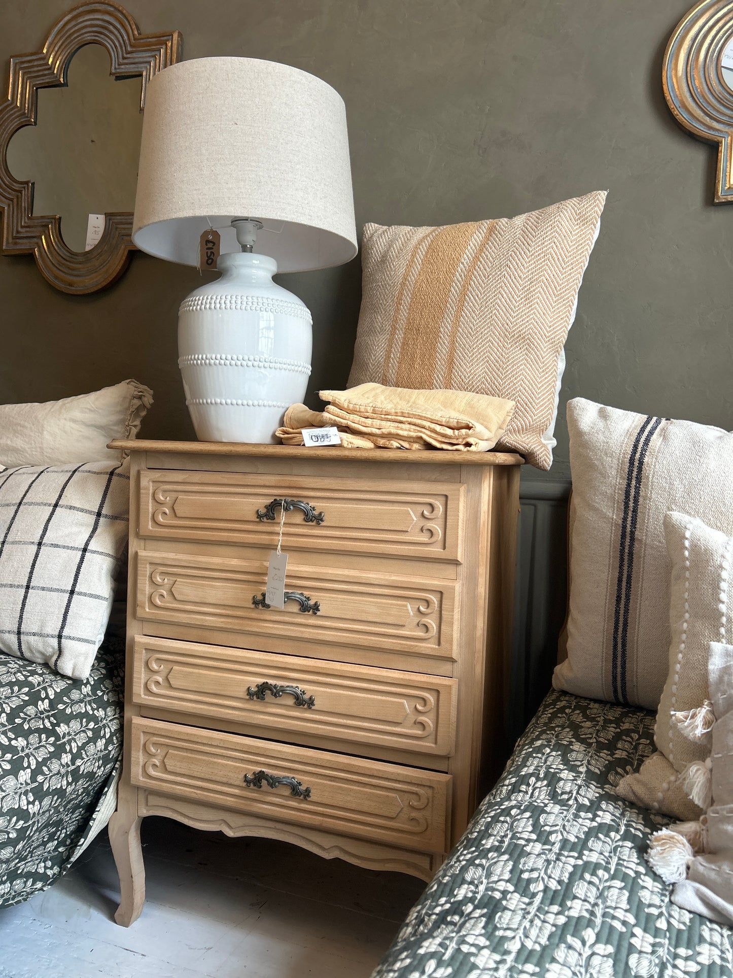 Sandblasted petite French chest of drawers .