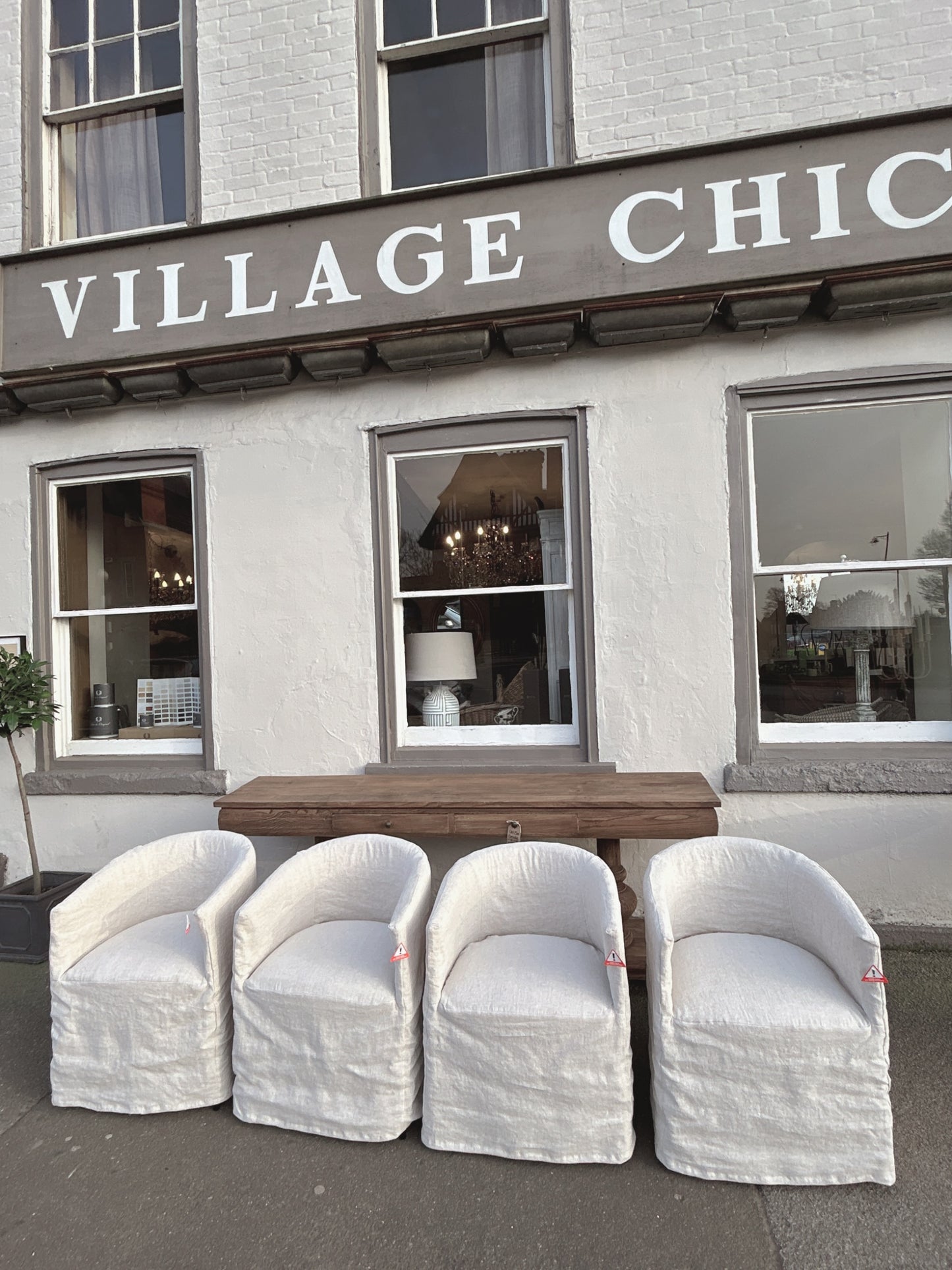 Set of 4 linen half moon dining chairs