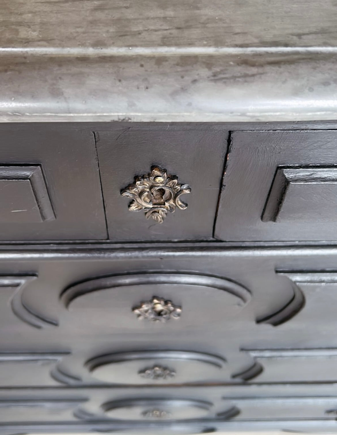 Antique French Louis commode with marble top painted black