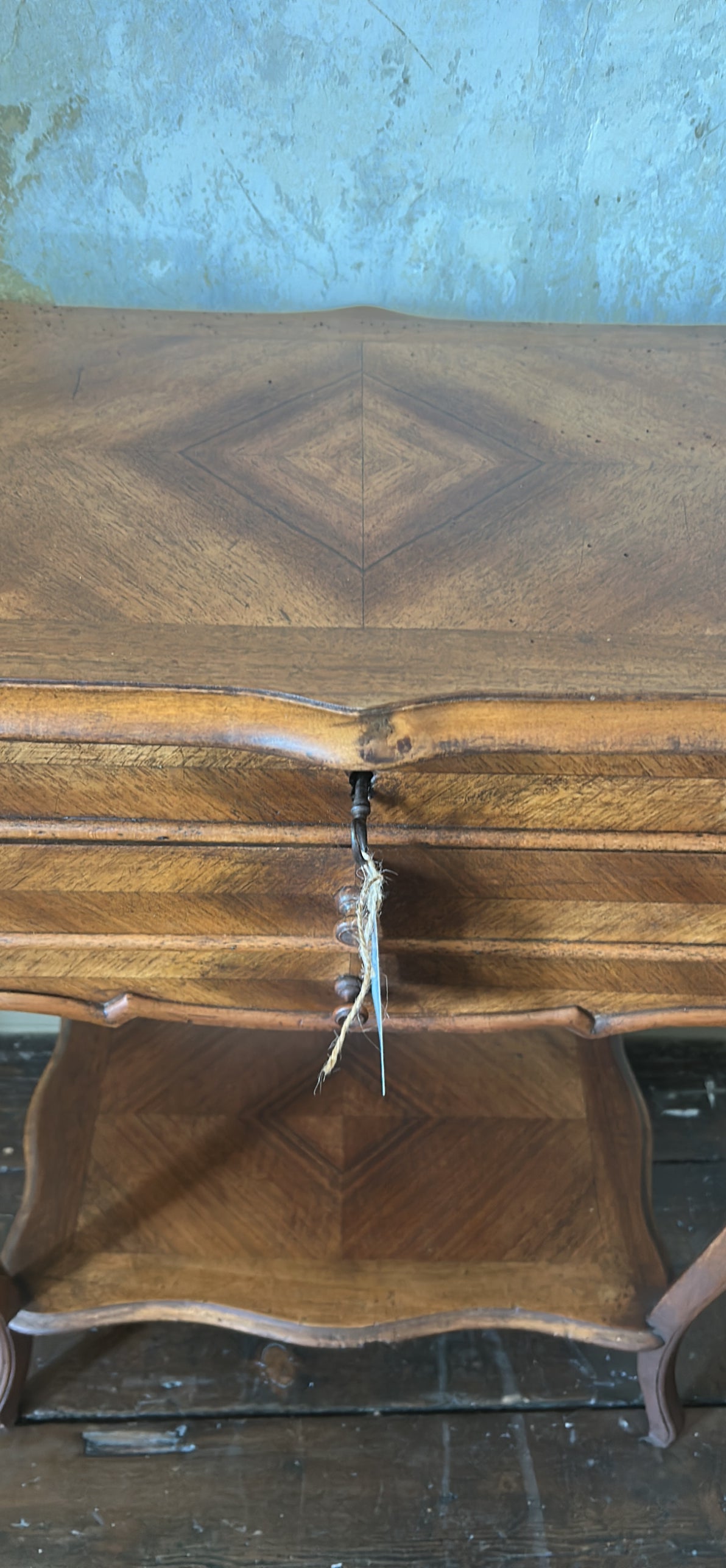 antique French Louis XV marquetry dressing table / poudreuse - side table