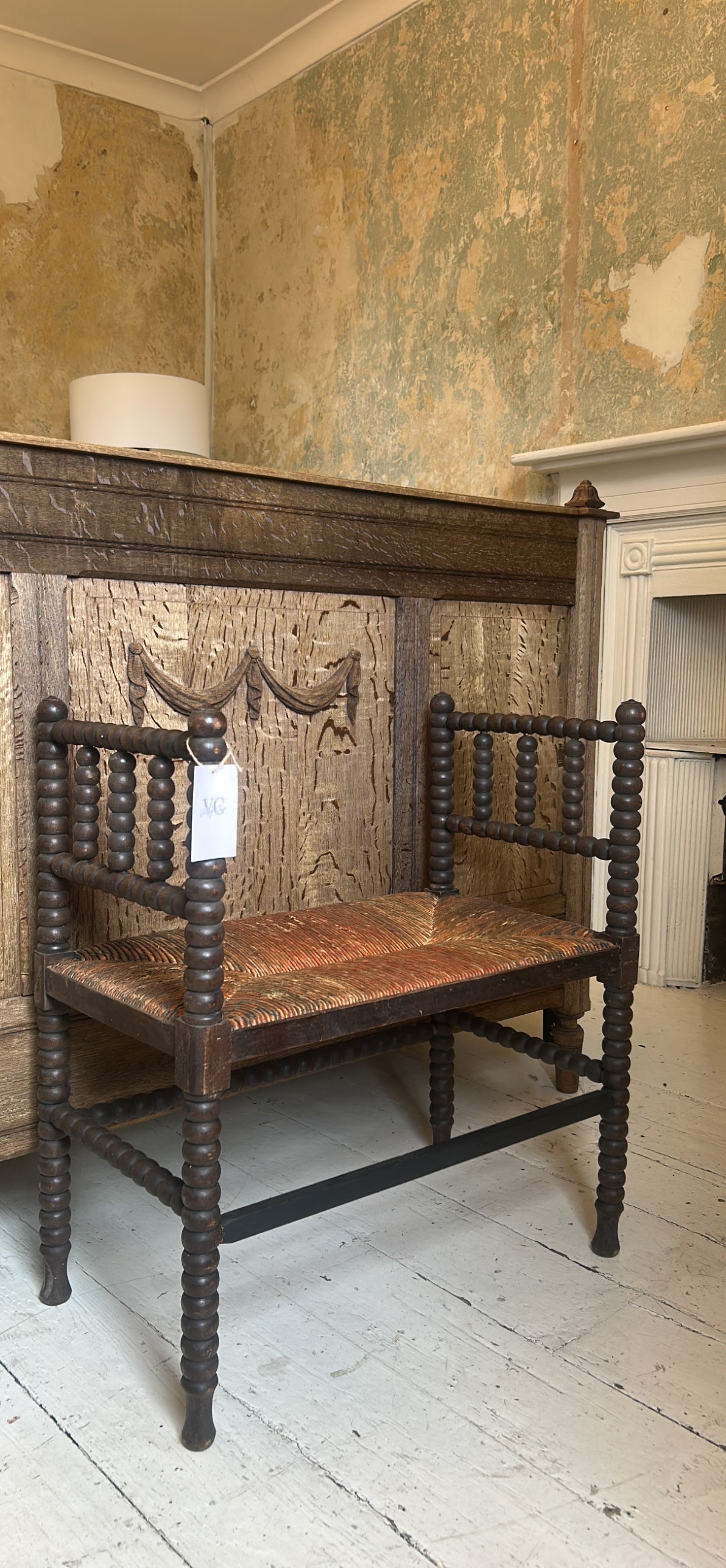 French antique Bobbin chair bench