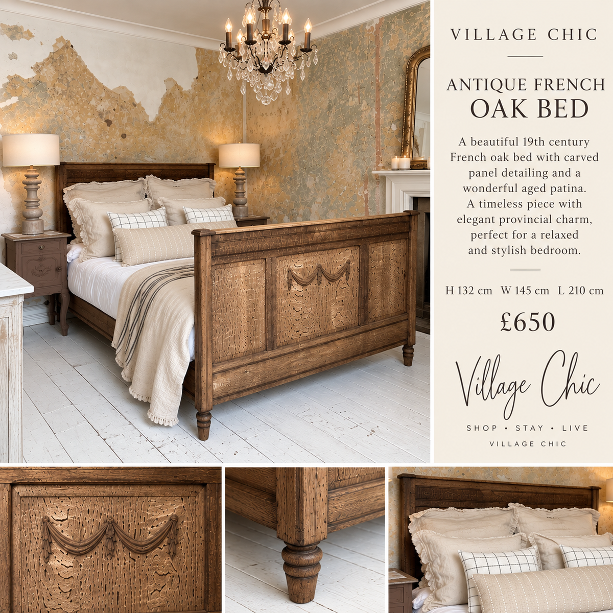 Antique French Oak Double Bed