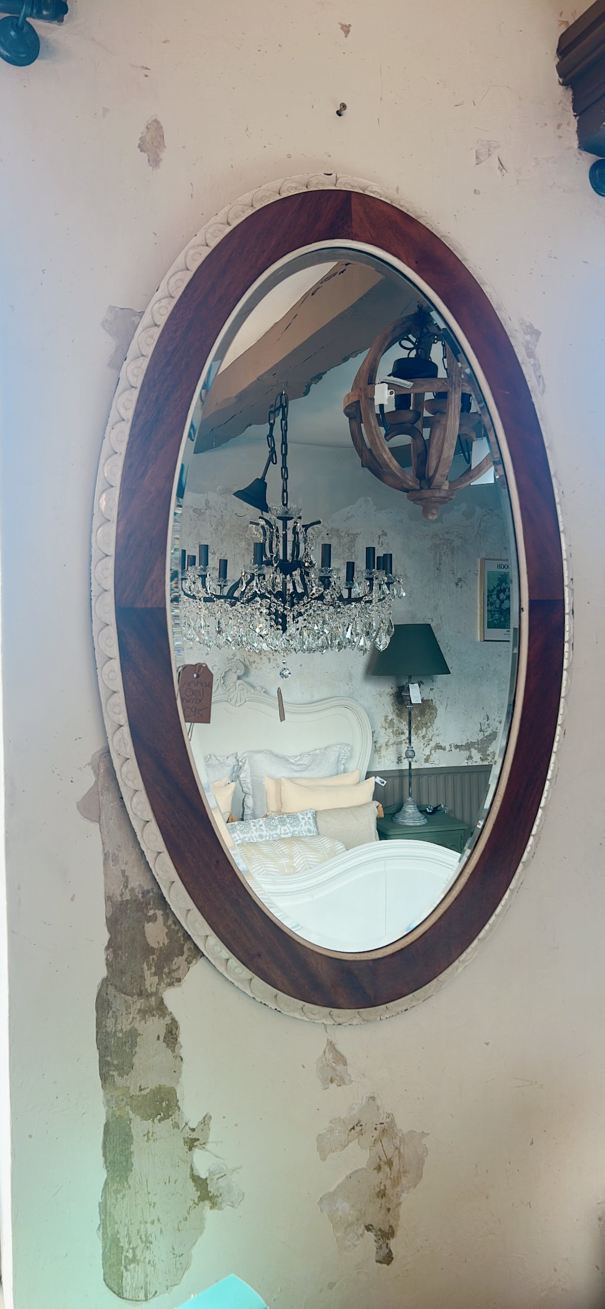 Vintage scalloped edged mirror oval