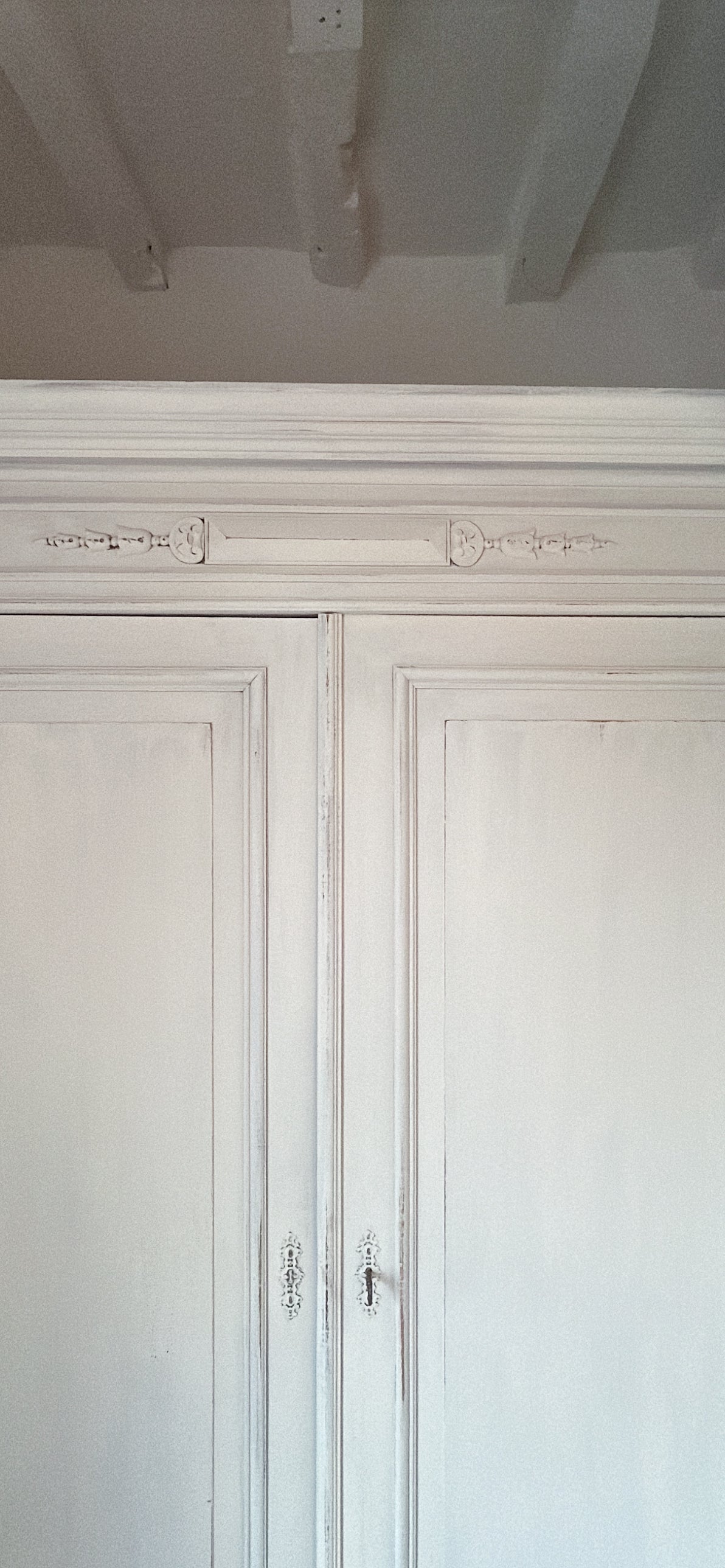 Painted antique oak Renaissance Armoire available- Old Linen