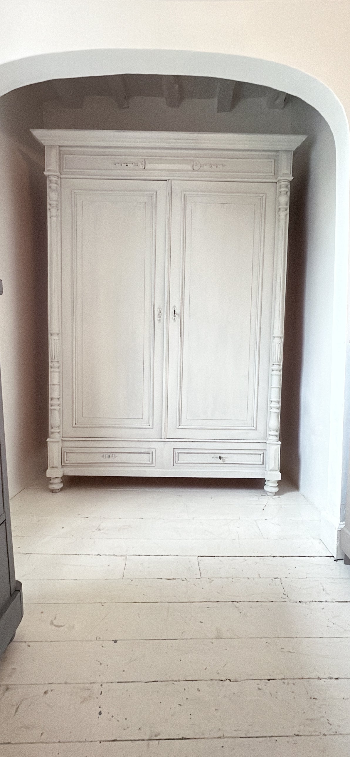 Painted antique oak Renaissance Armoire available- Old Linen