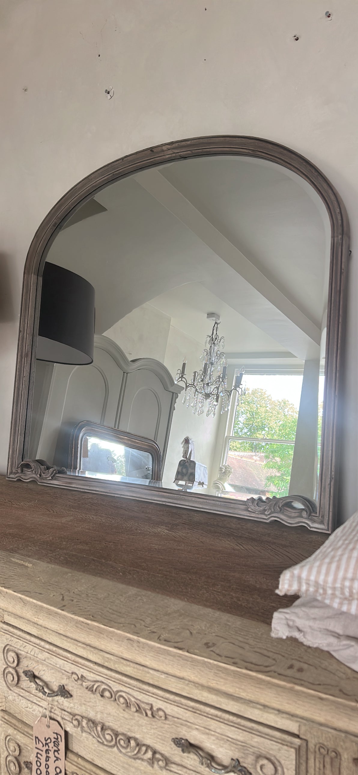 Reclaimed wooded arch mirror with bevelled glass