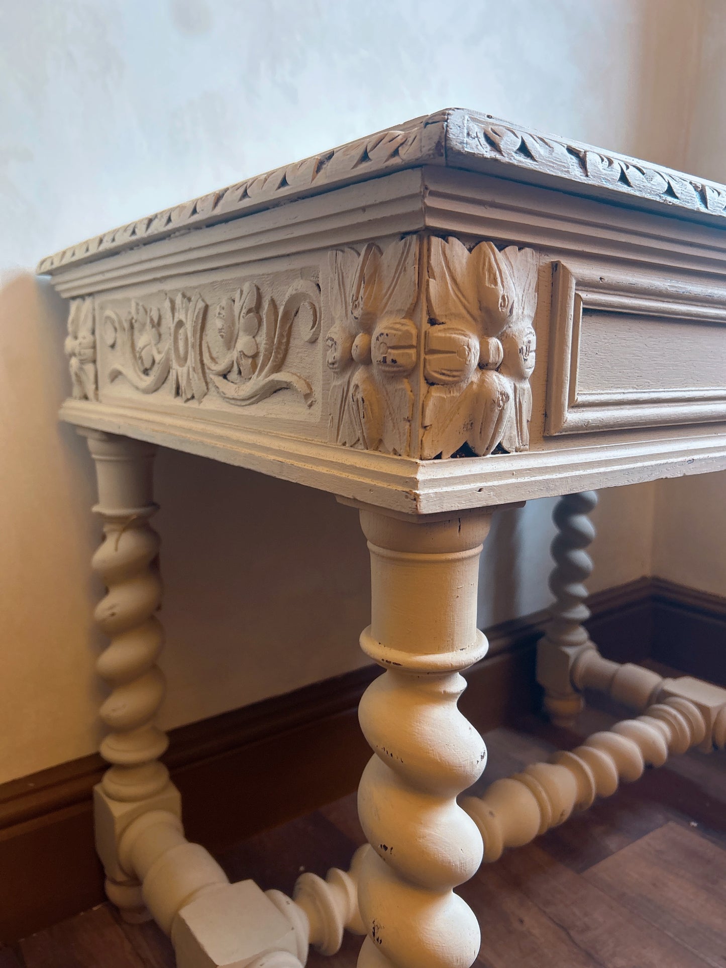 French Renaissance painted table with drawer.