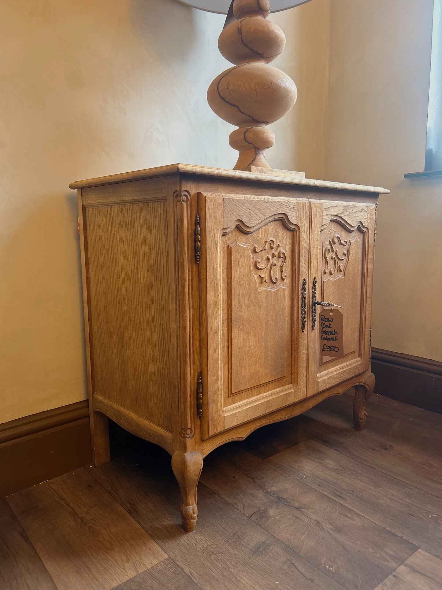 Raw oak french Louis 2 door cabinet