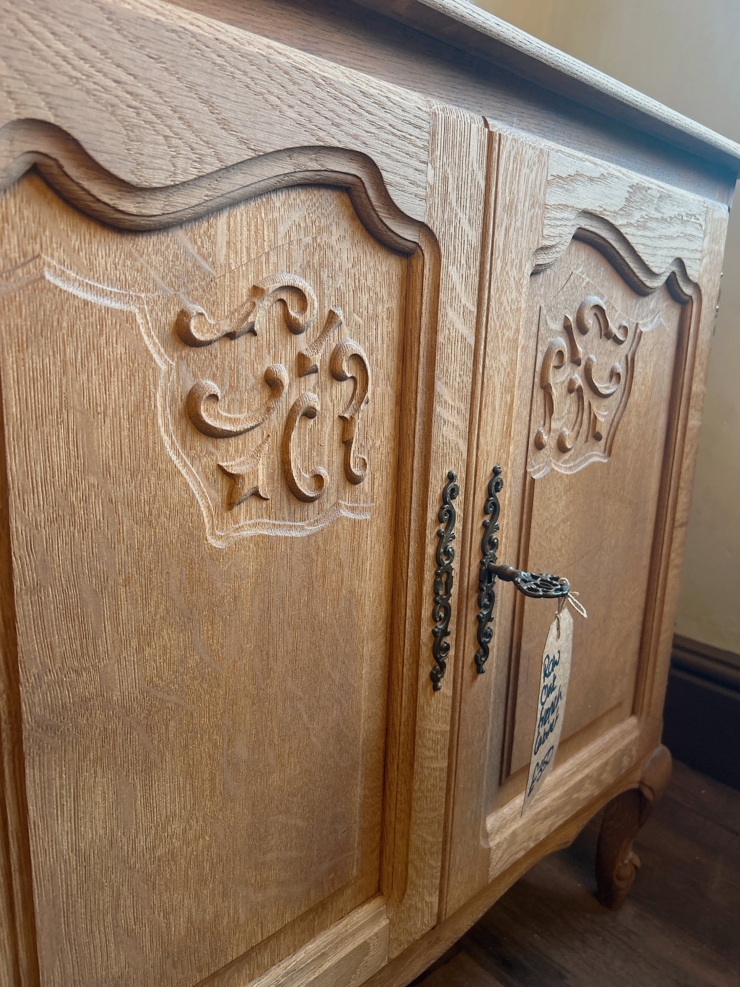 Raw oak french Louis 2 door cabinet