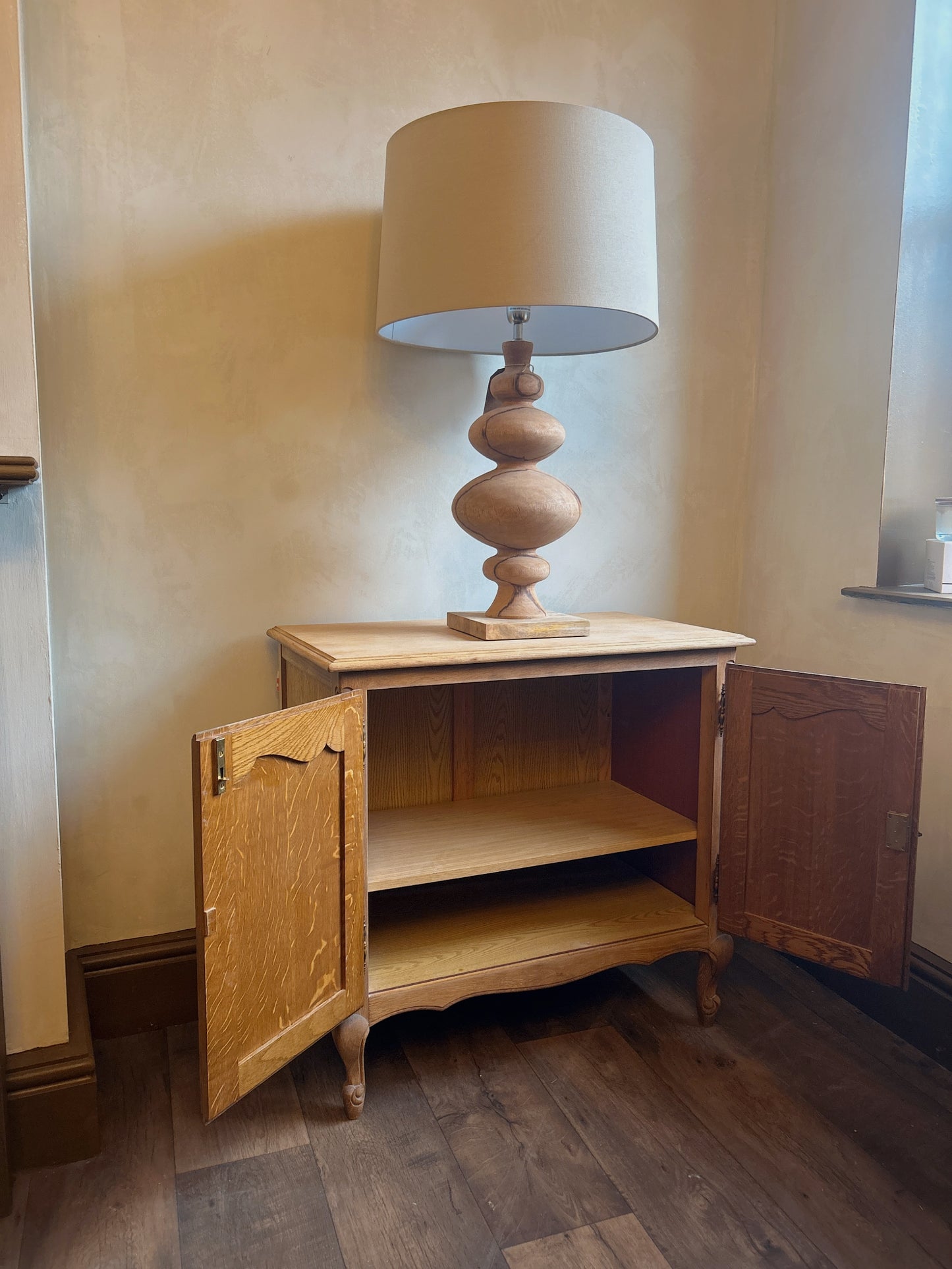 Raw oak french Louis 2 door cabinet