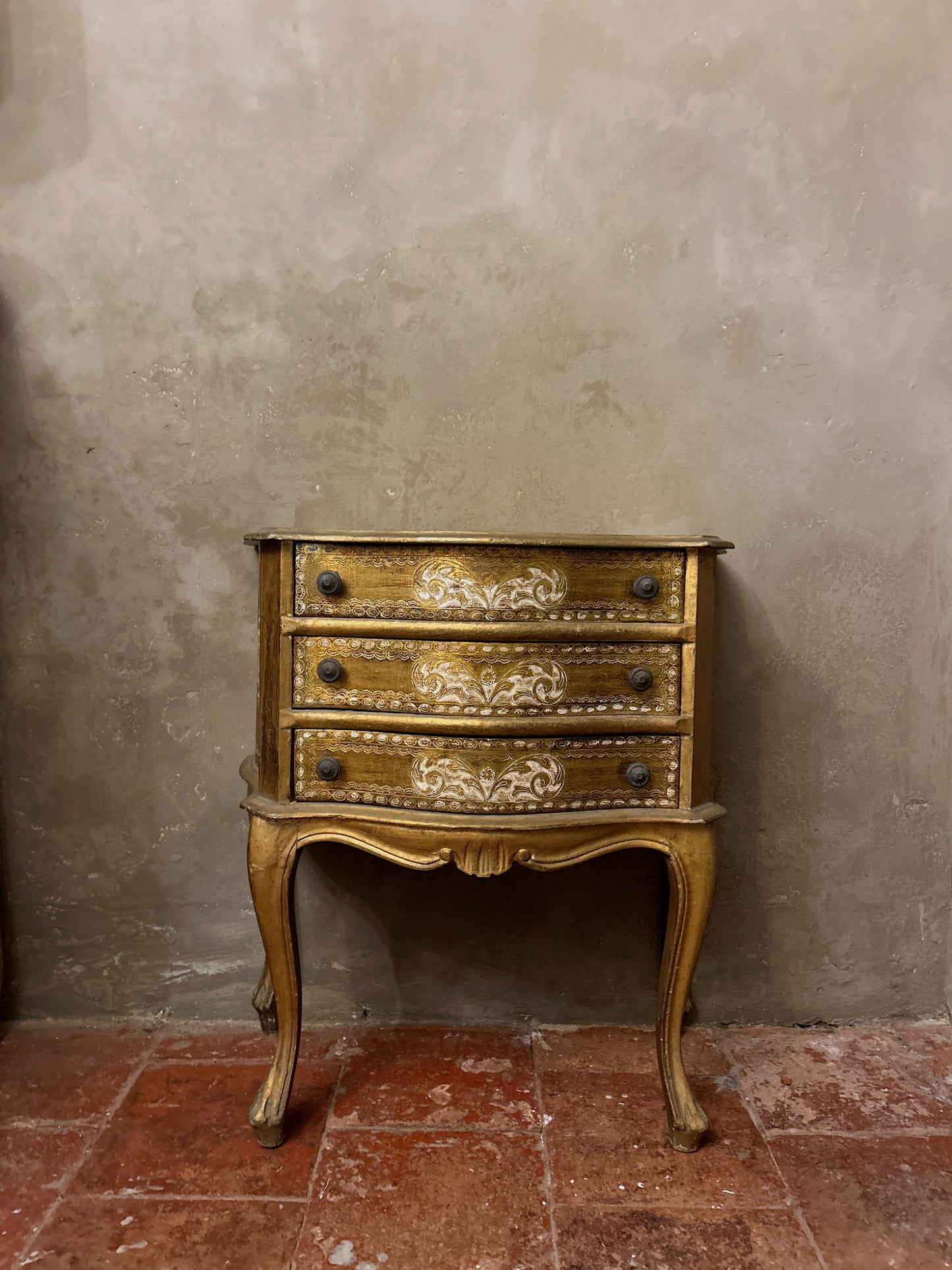 Ornate vintage gold painted french petite chest
