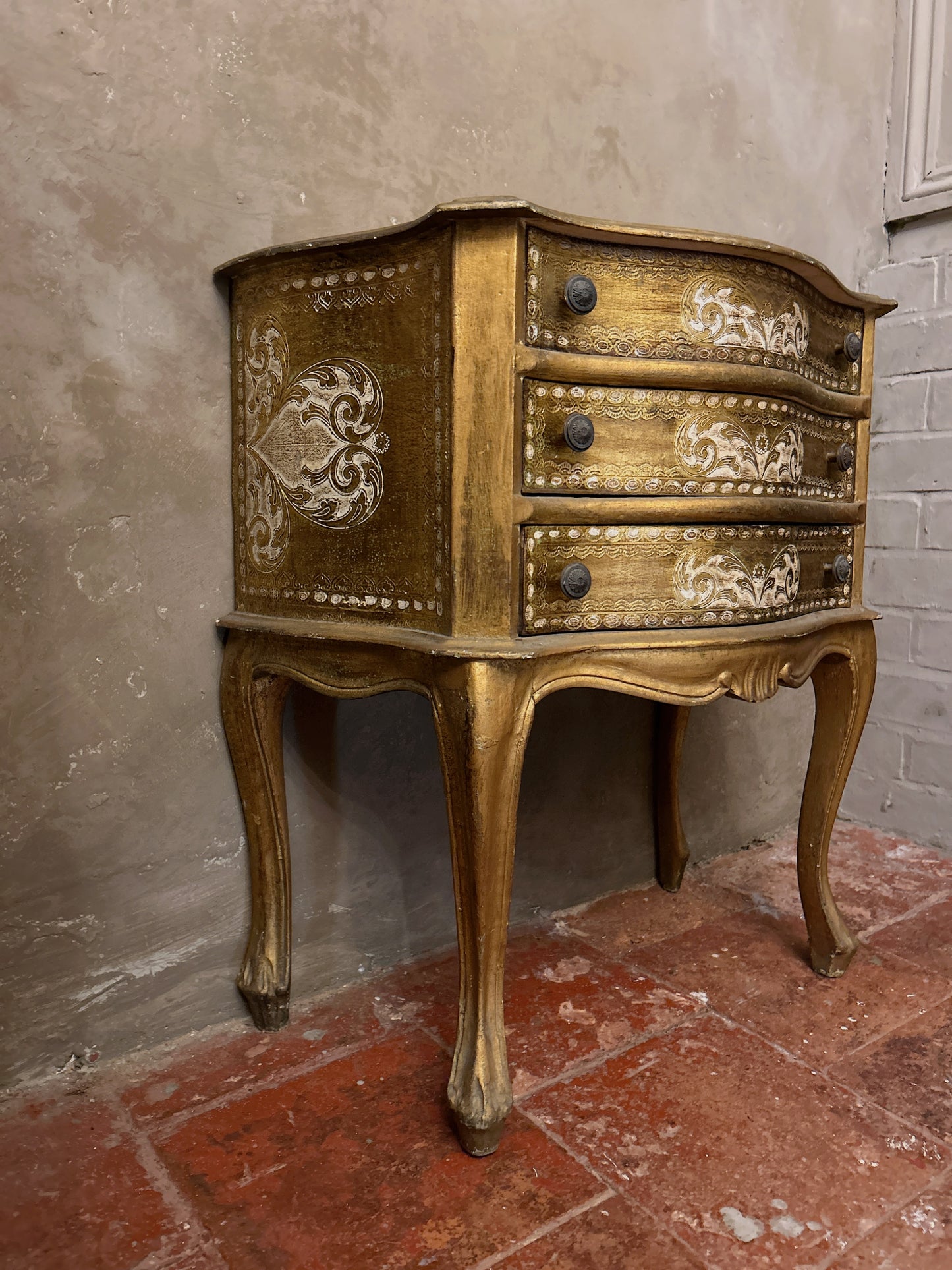 Ornate vintage gold painted french petite chest