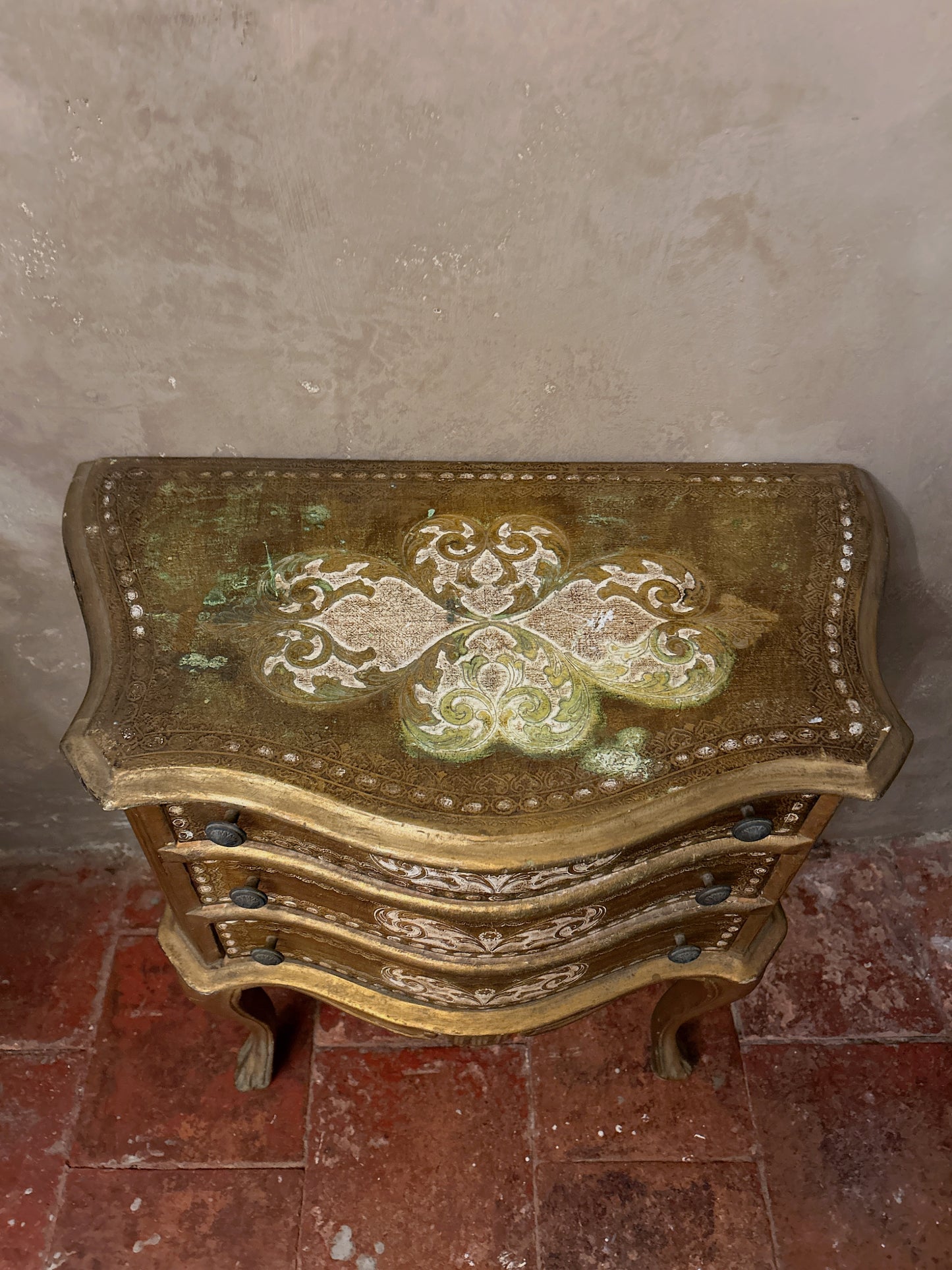 Ornate vintage gold painted french petite chest
