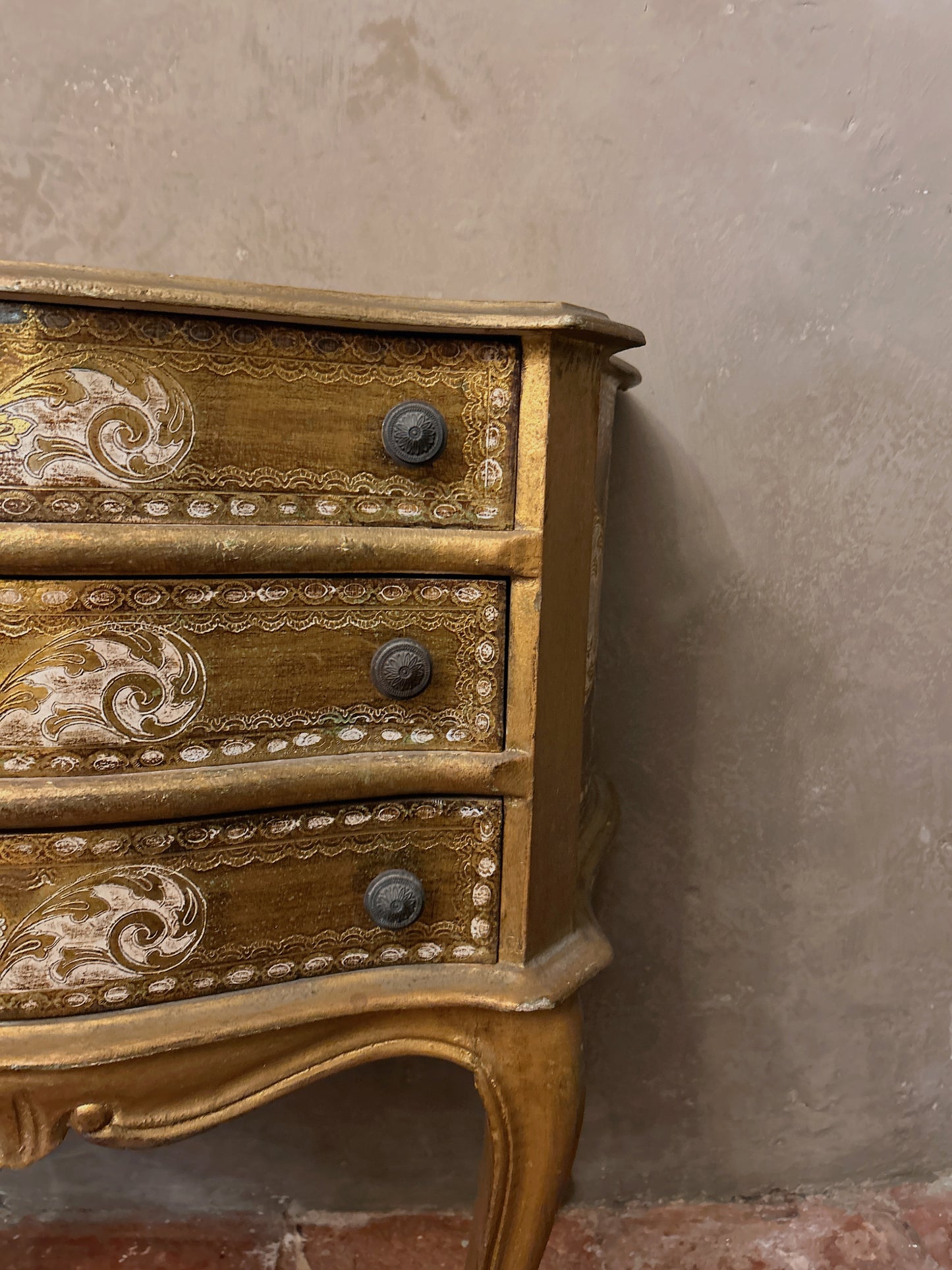 Ornate vintage gold painted french petite chest