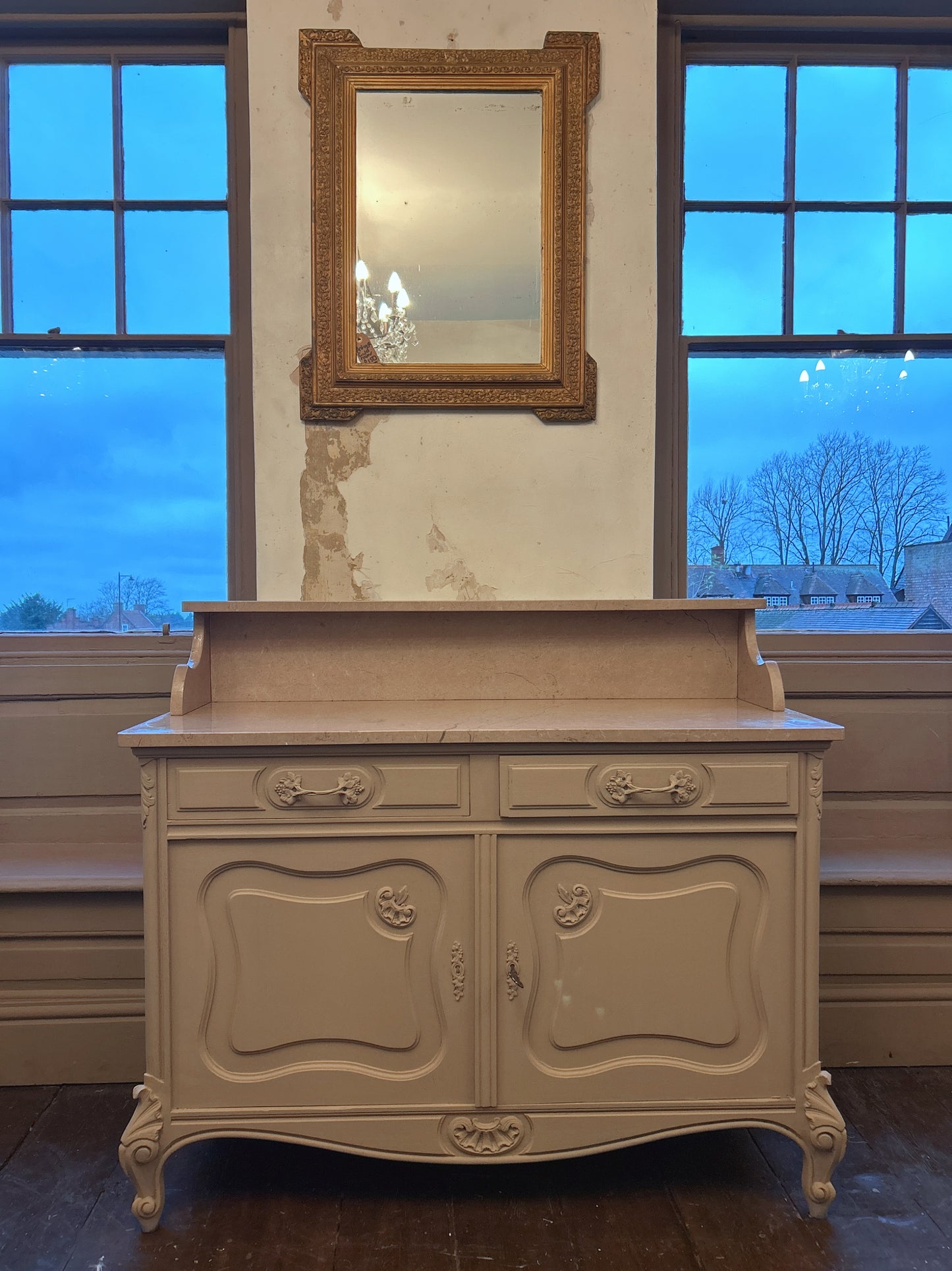 French antique painted washstand with marble