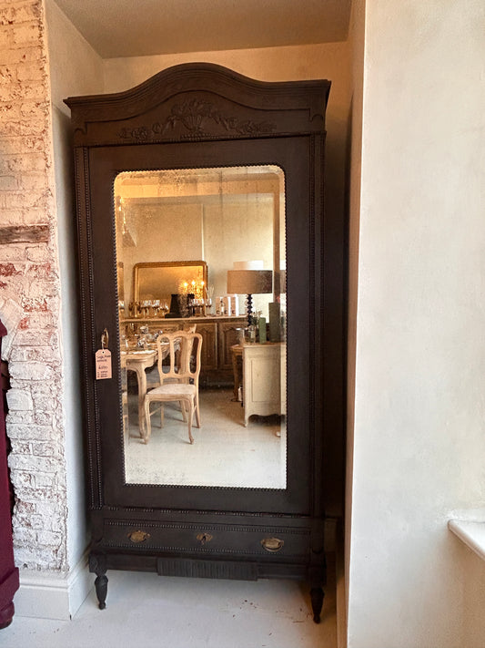 Antique French black painted armoire