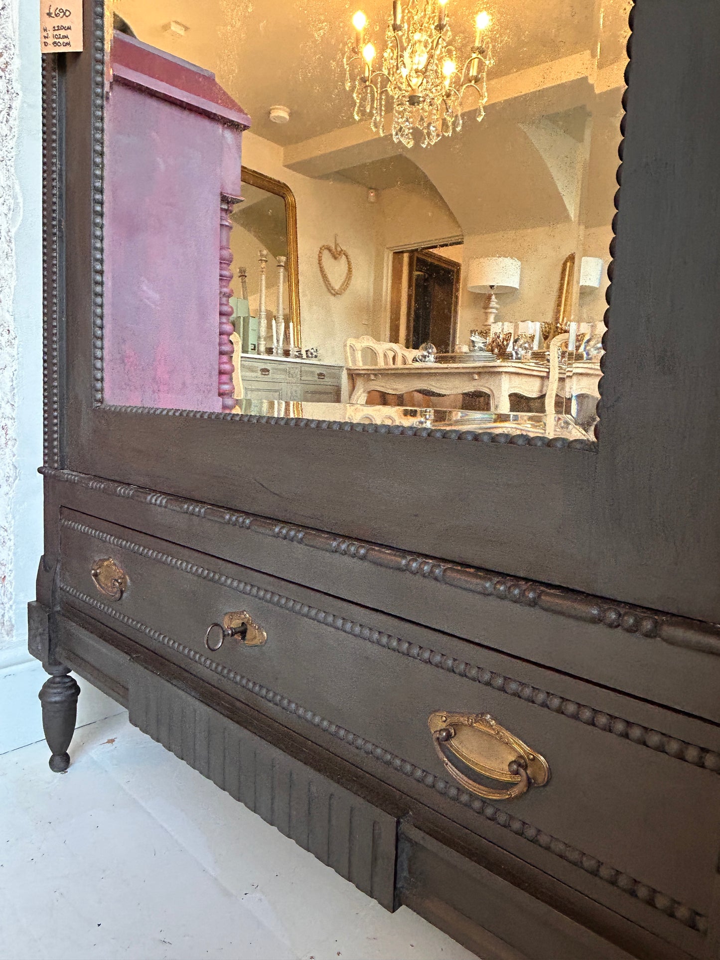 Antique French black painted armoire