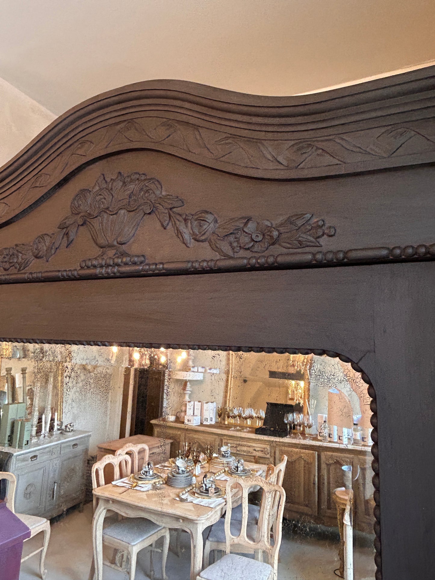 Antique French black painted armoire