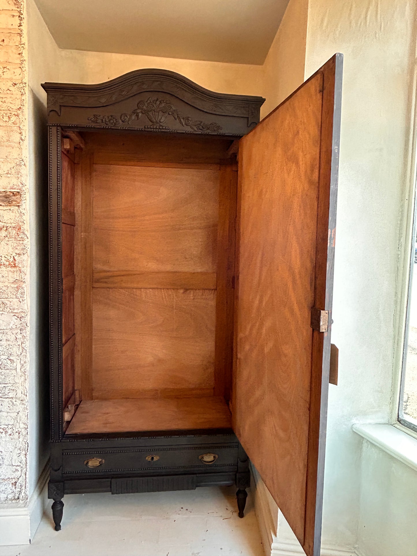 Antique French black painted armoire