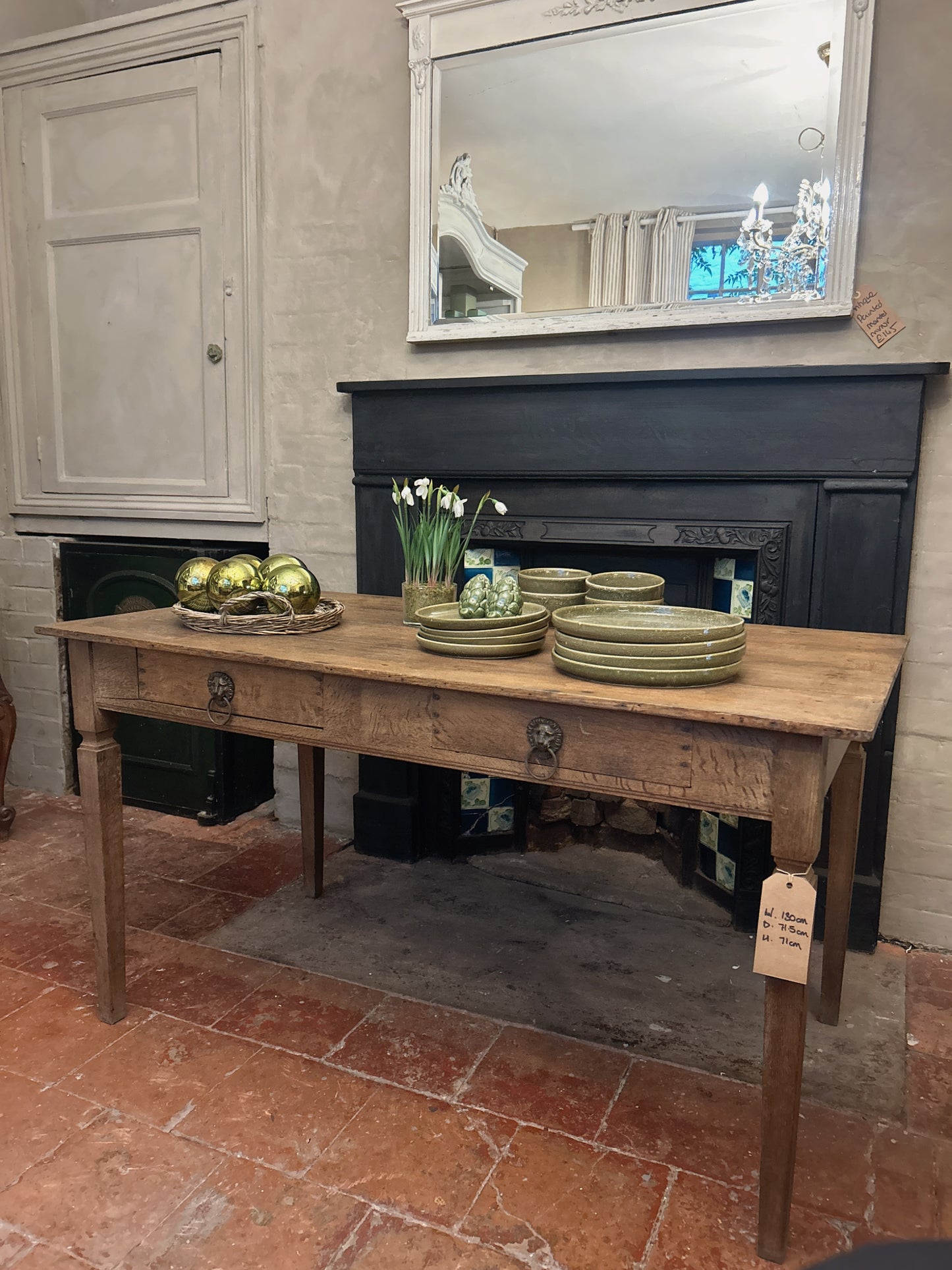 French oak 2 drawer table