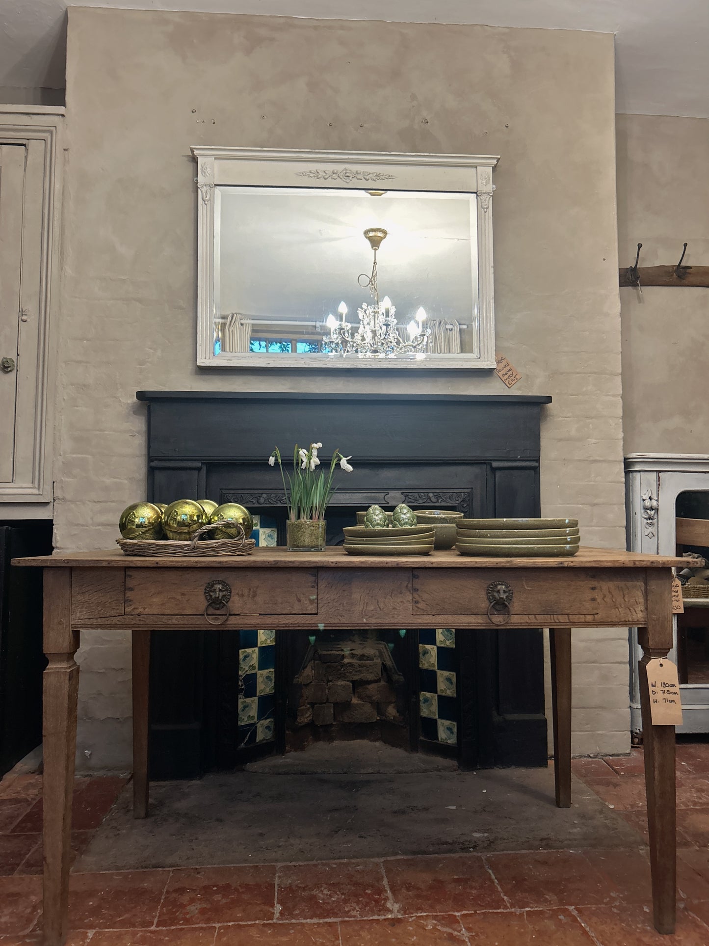 French oak 2 drawer table